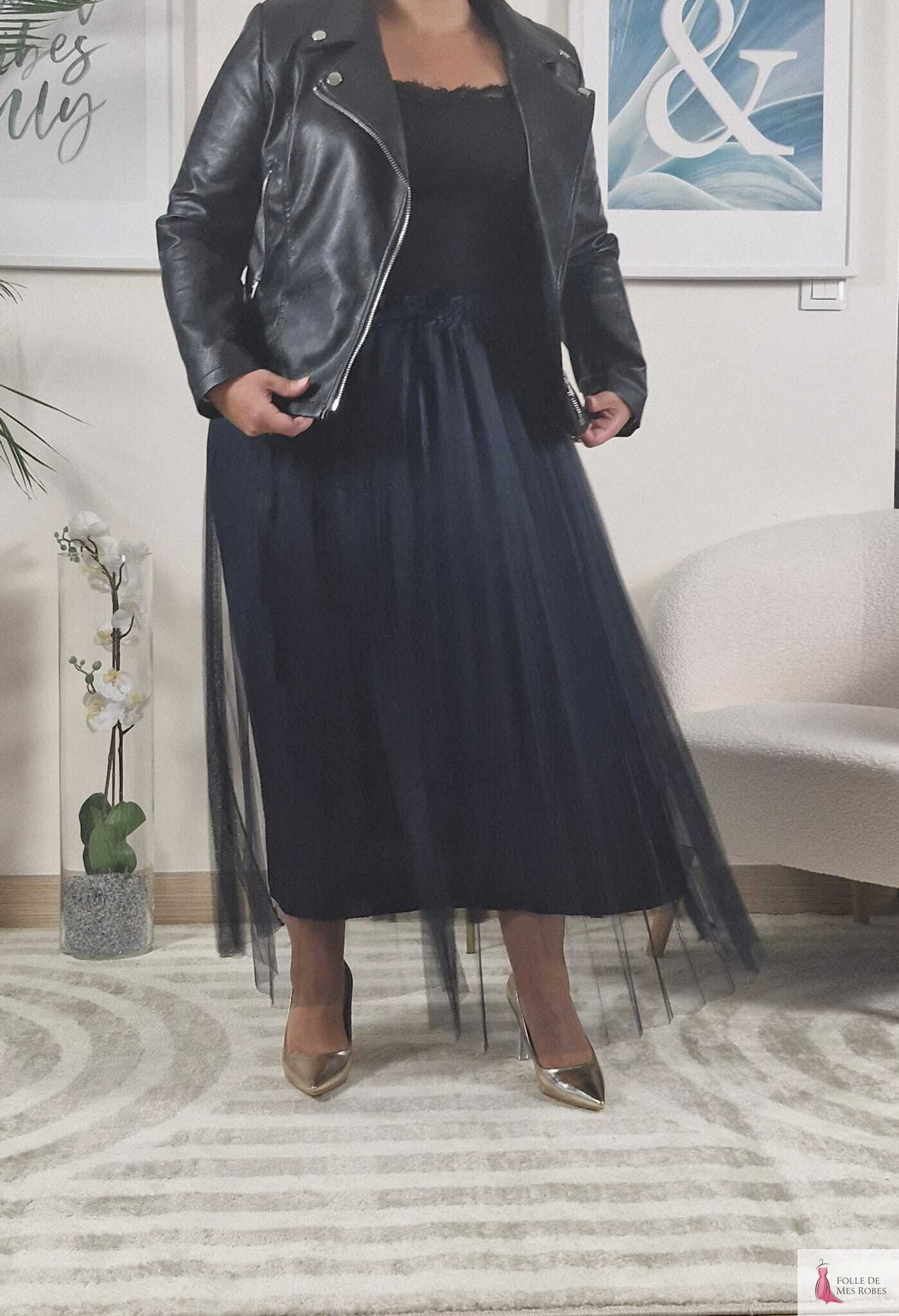 Jupe Longue Tulle Bleu Marine DIANA