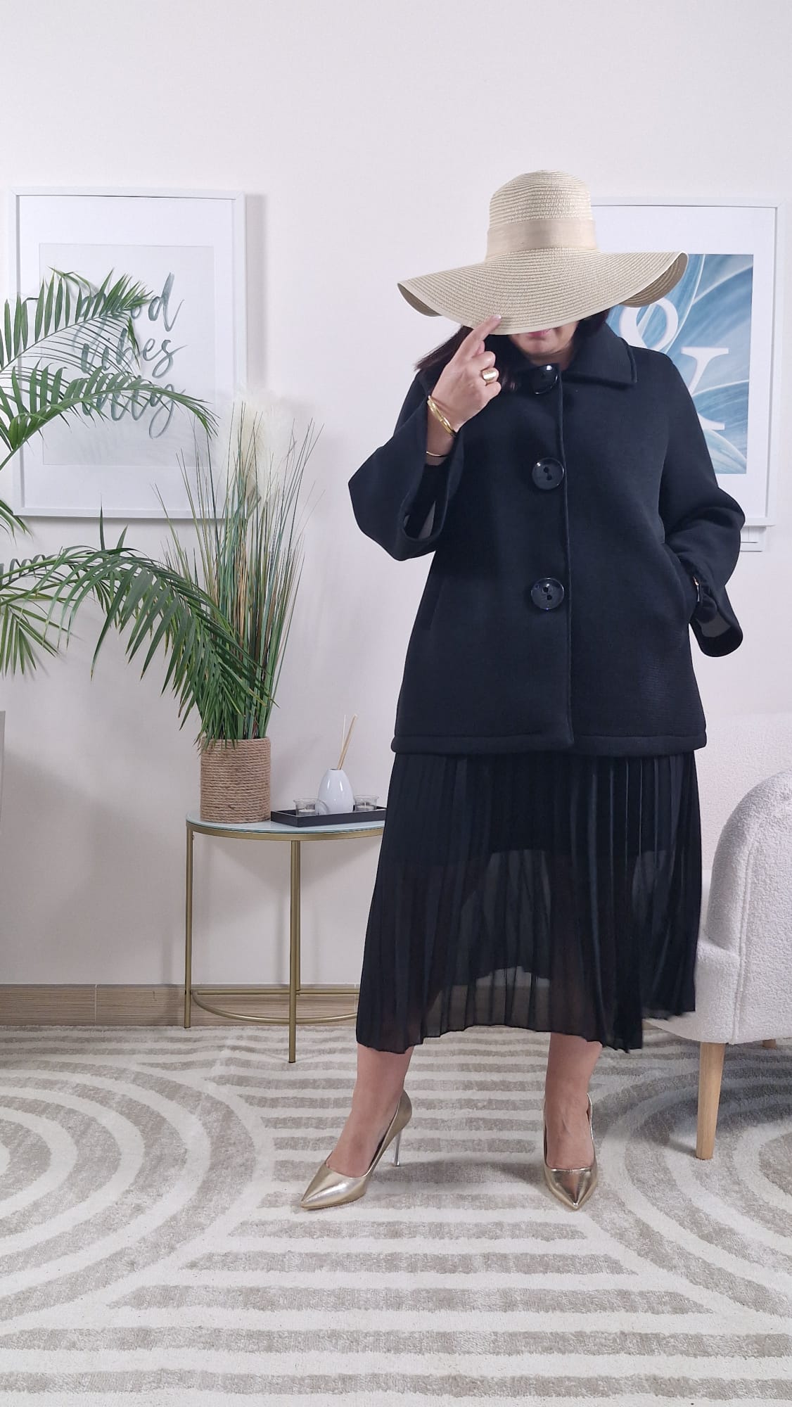 Manteau court oversize noir femme THEA