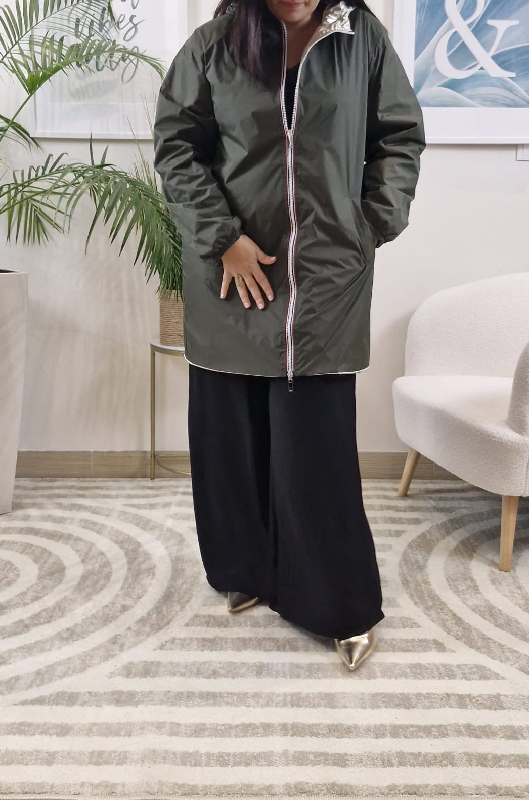 Parka kaki/or Femme Réversible LOANA