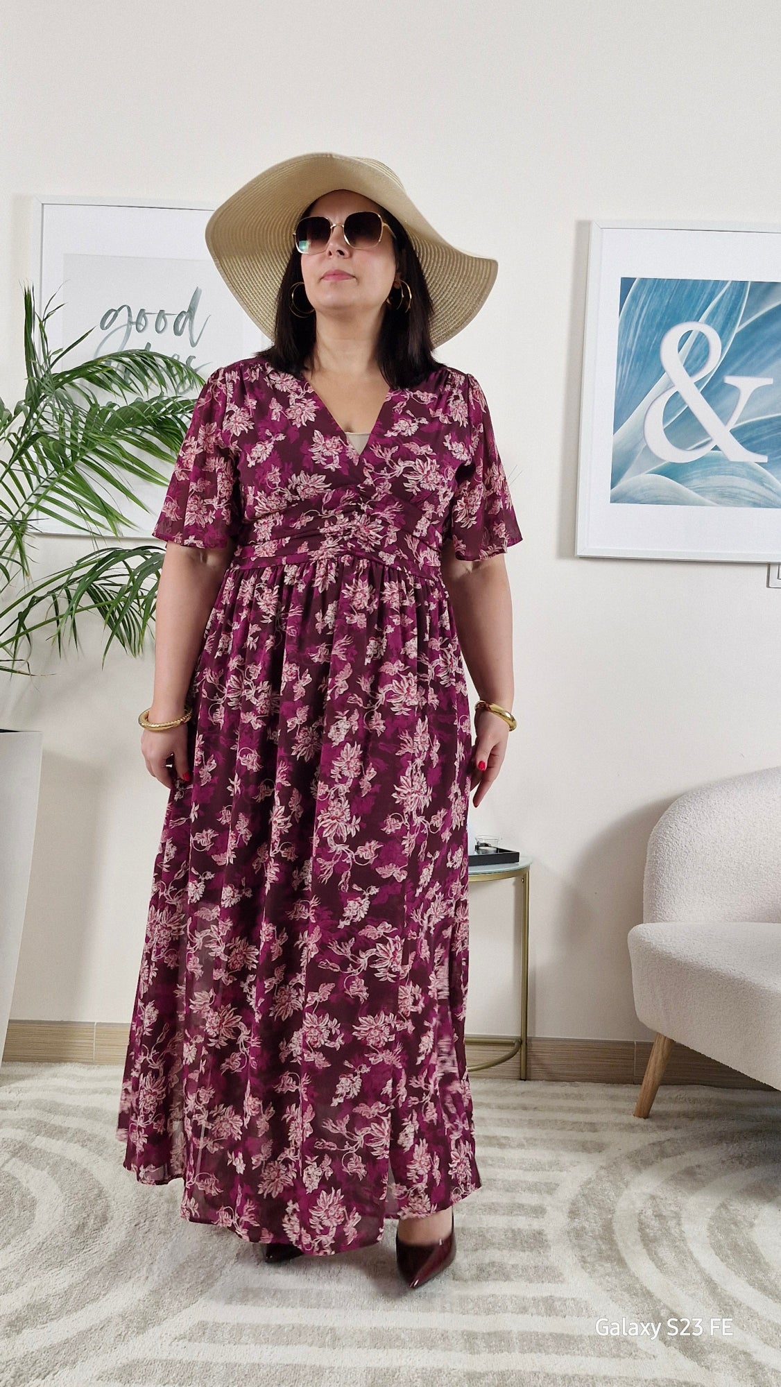 Robe longue fleurie portefeuille bordeaux Grande Taille: KATY