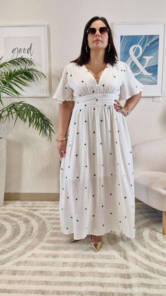 Robe longue blanche gaz de coton grande taille : NAÏA