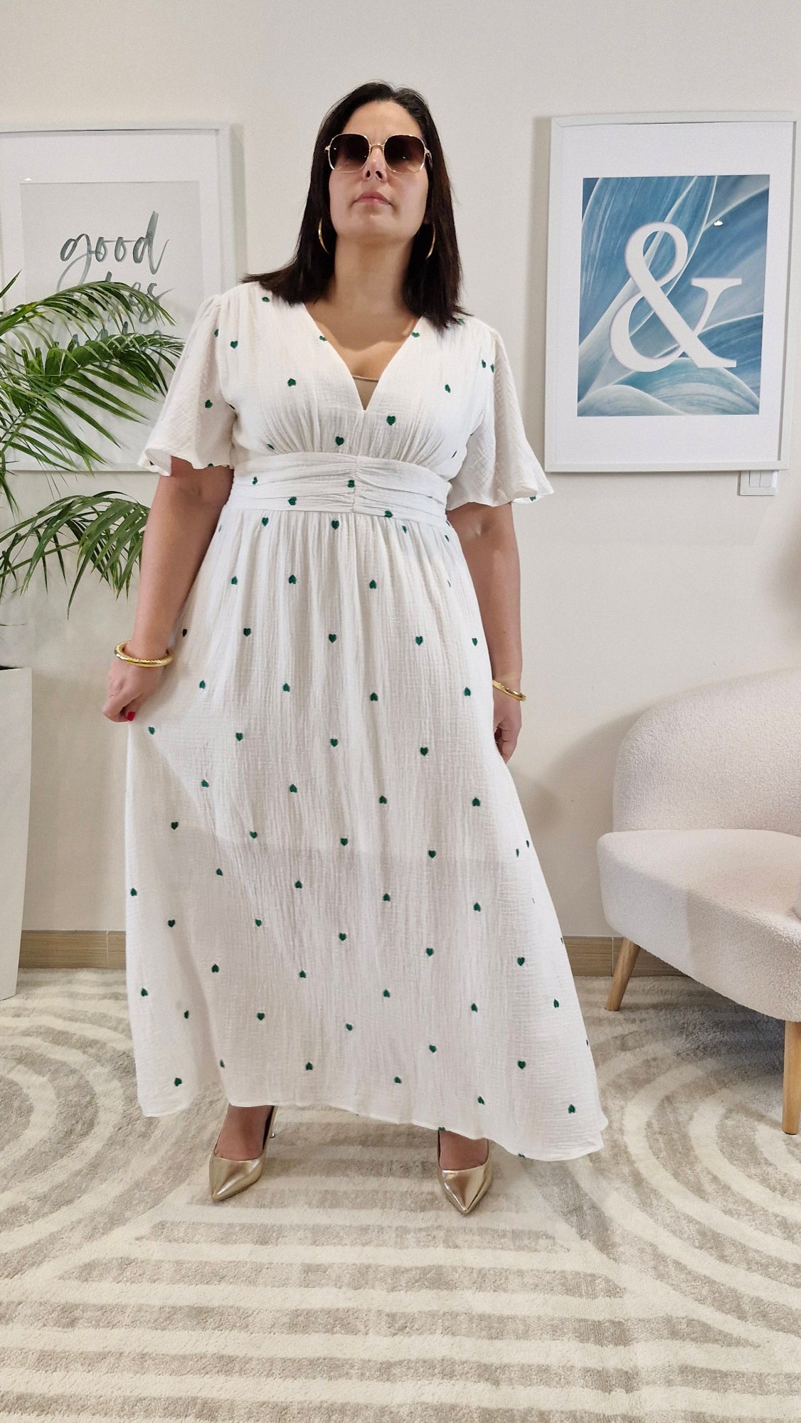 Robe longue blanche gaz de coton grande taille : NAÏA
