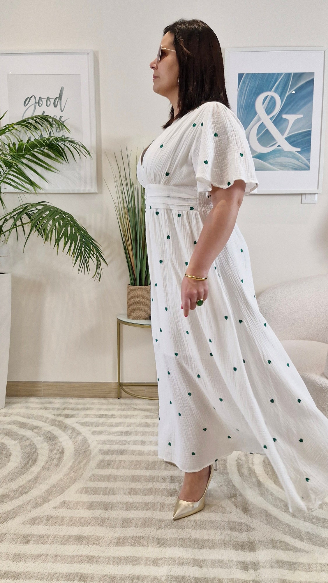 Robe longue blanche gaz de coton grande taille : NAÏA