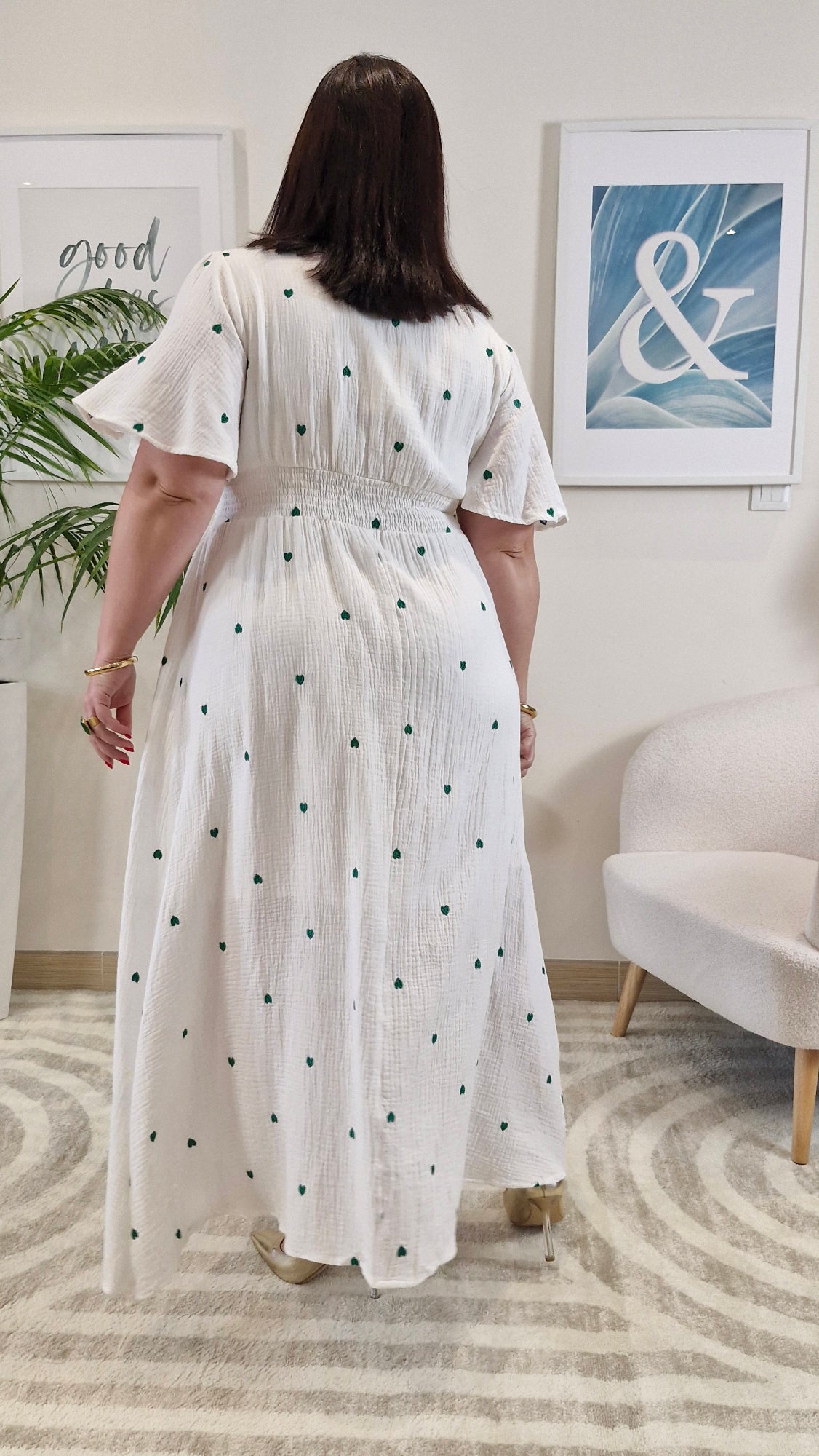 Robe longue blanche gaz de coton grande taille : NAÏA