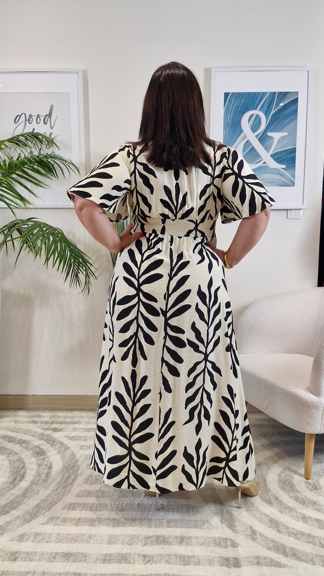 Robe longue imprimé noir et écru femme Grande Taille: BIANCA