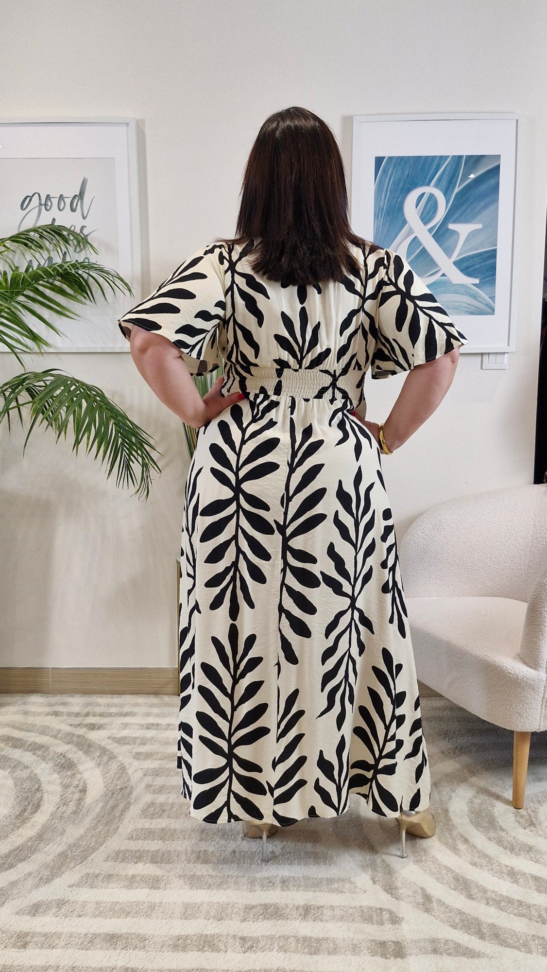Robe longue imprimé noir et écru femme Grande Taille: BIANCA