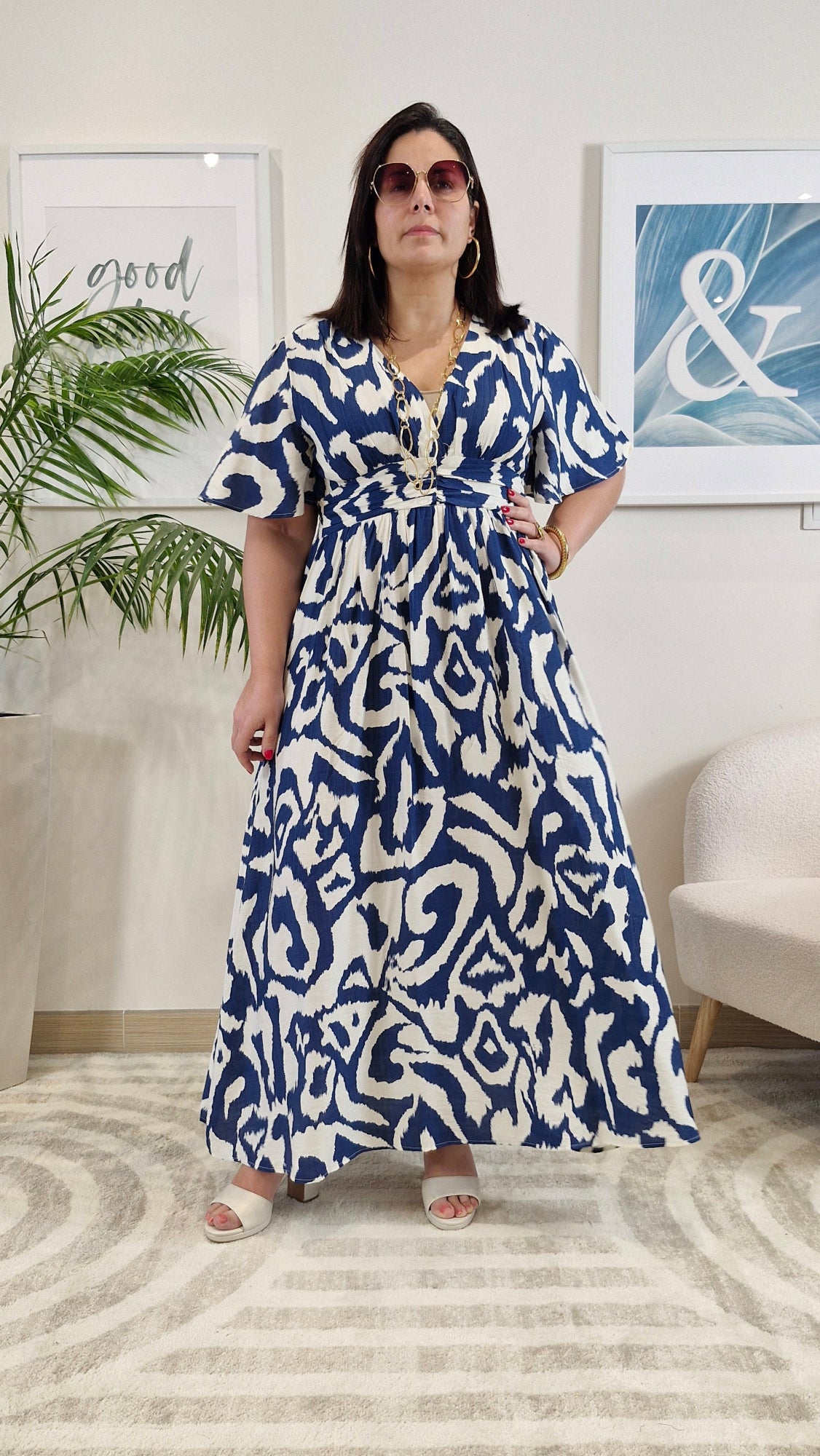 Robe longue bleu et blanche femme Grande Taille: PALOMA