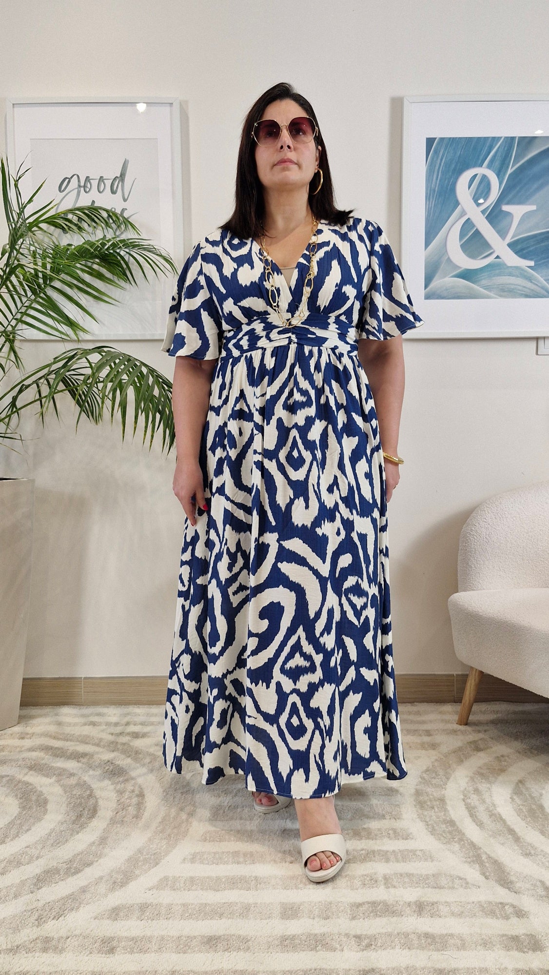 Robe longue bleu et blanche femme Grande Taille: PALOMA