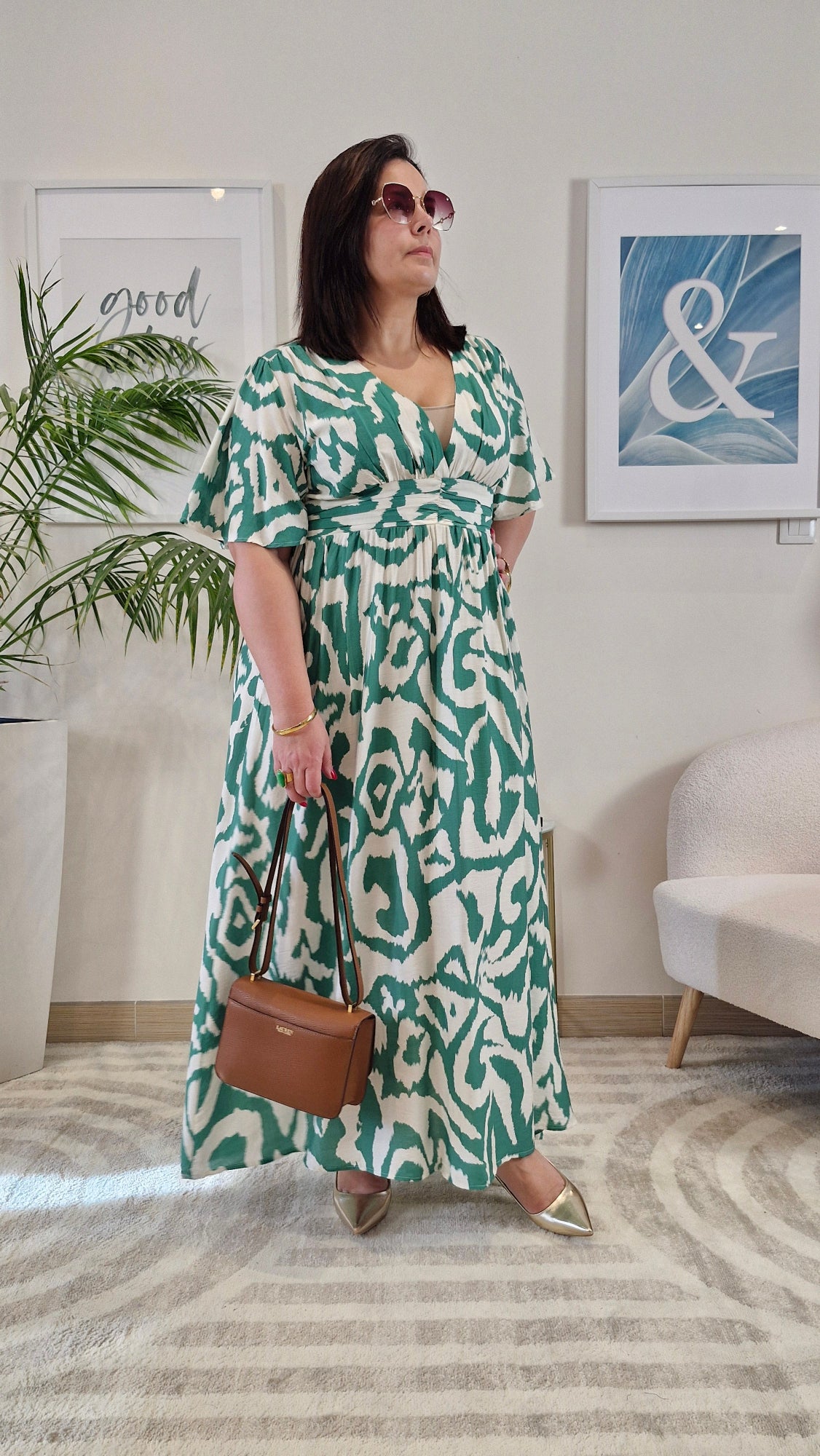 Robe longue verte et blanche femme Grande Taille: ARIANA