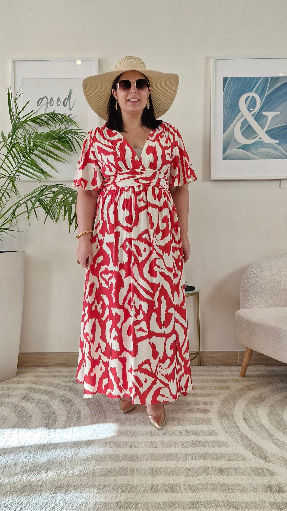 Robe longue corail et blanche femme Grande Taille: FLORA