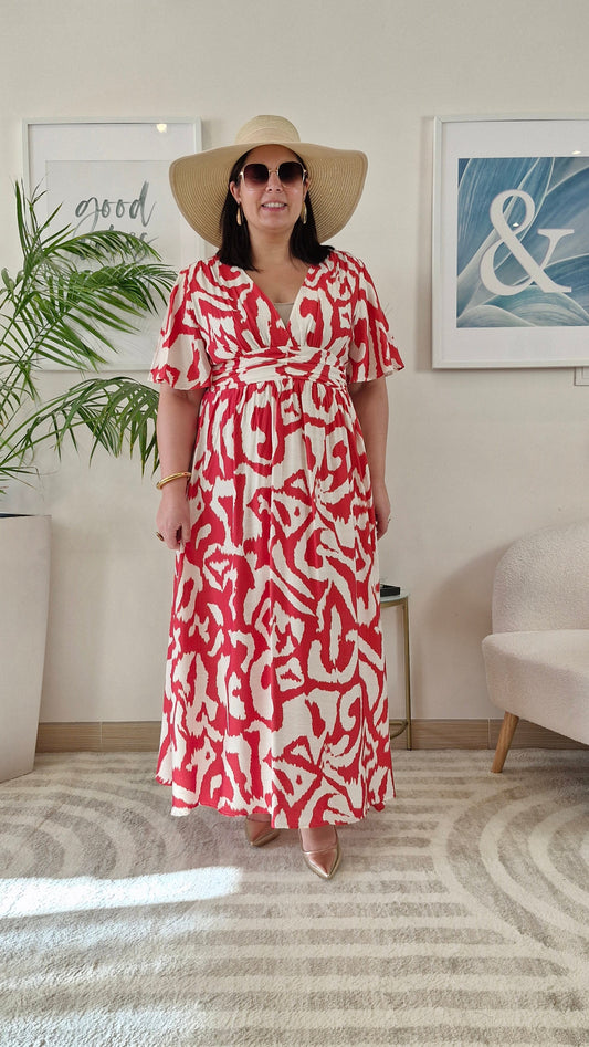 Robe longue corail et blanche femme Grande Taille: FLORA