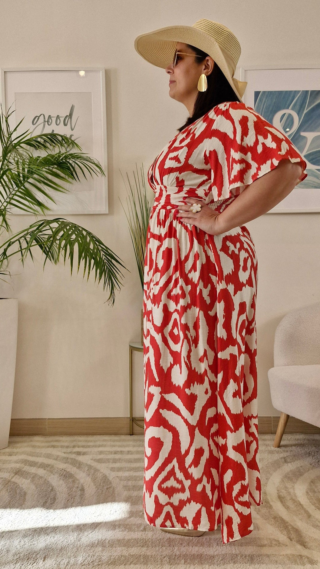 Robe longue corail et blanche femme Grande Taille: FLORA