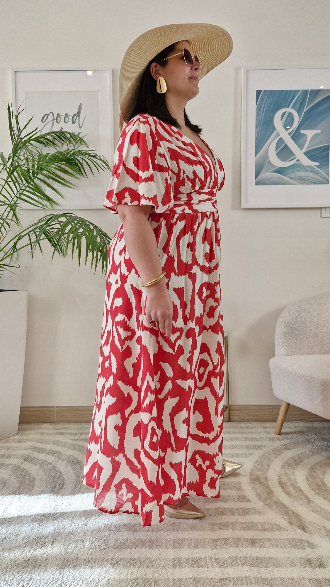 Robe longue corail et blanche femme Grande Taille: FLORA