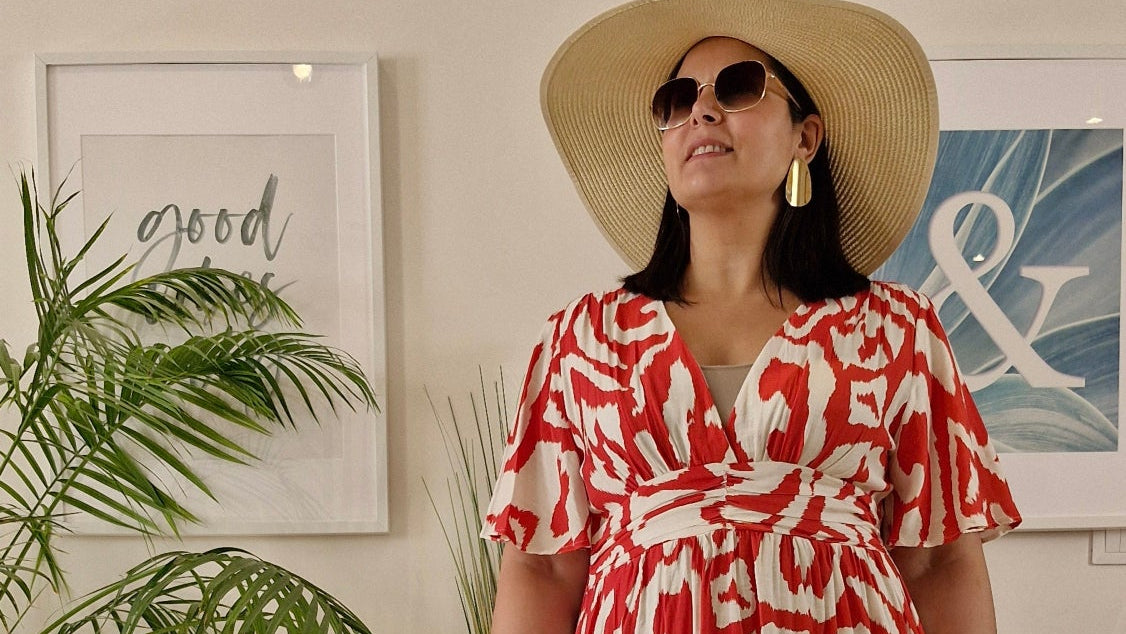 Robe longue corail et blanche femme Grande Taille: FLORA