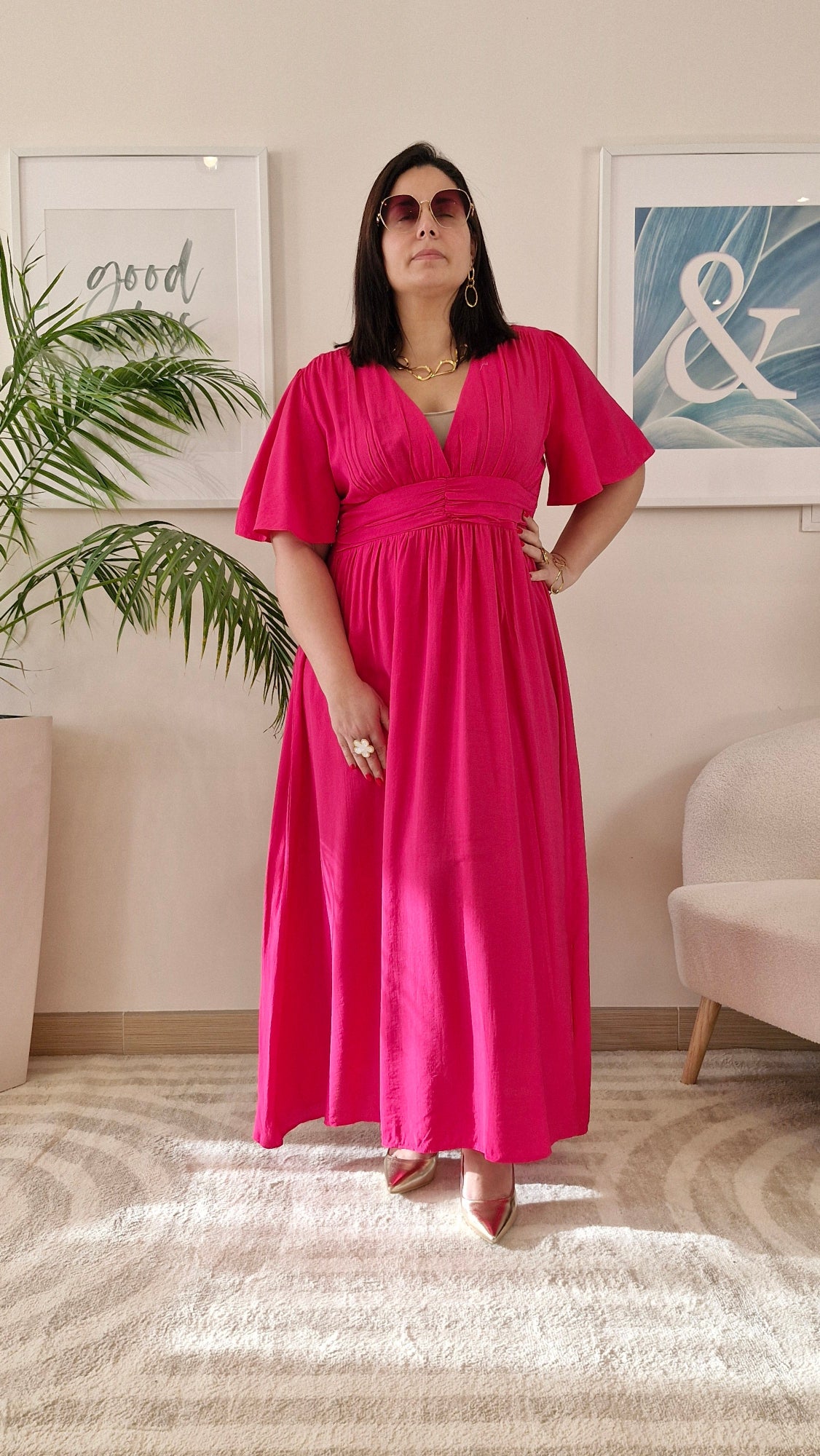 Robe longue fuchsia grande taille : CELESTE
