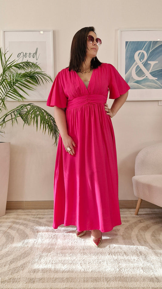 Robe longue fuchsia grande taille : CELESTE