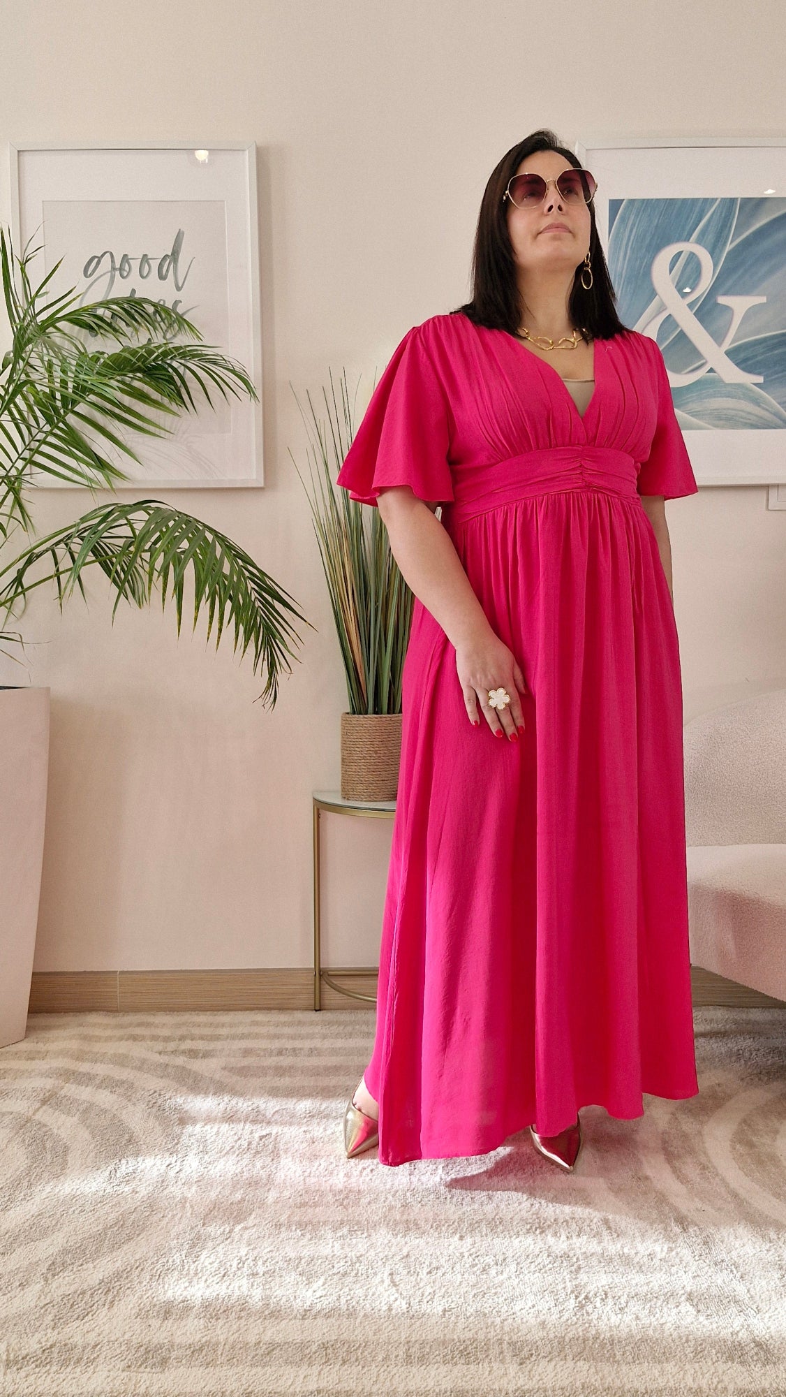 Robe longue fuchsia grande taille : CELESTE