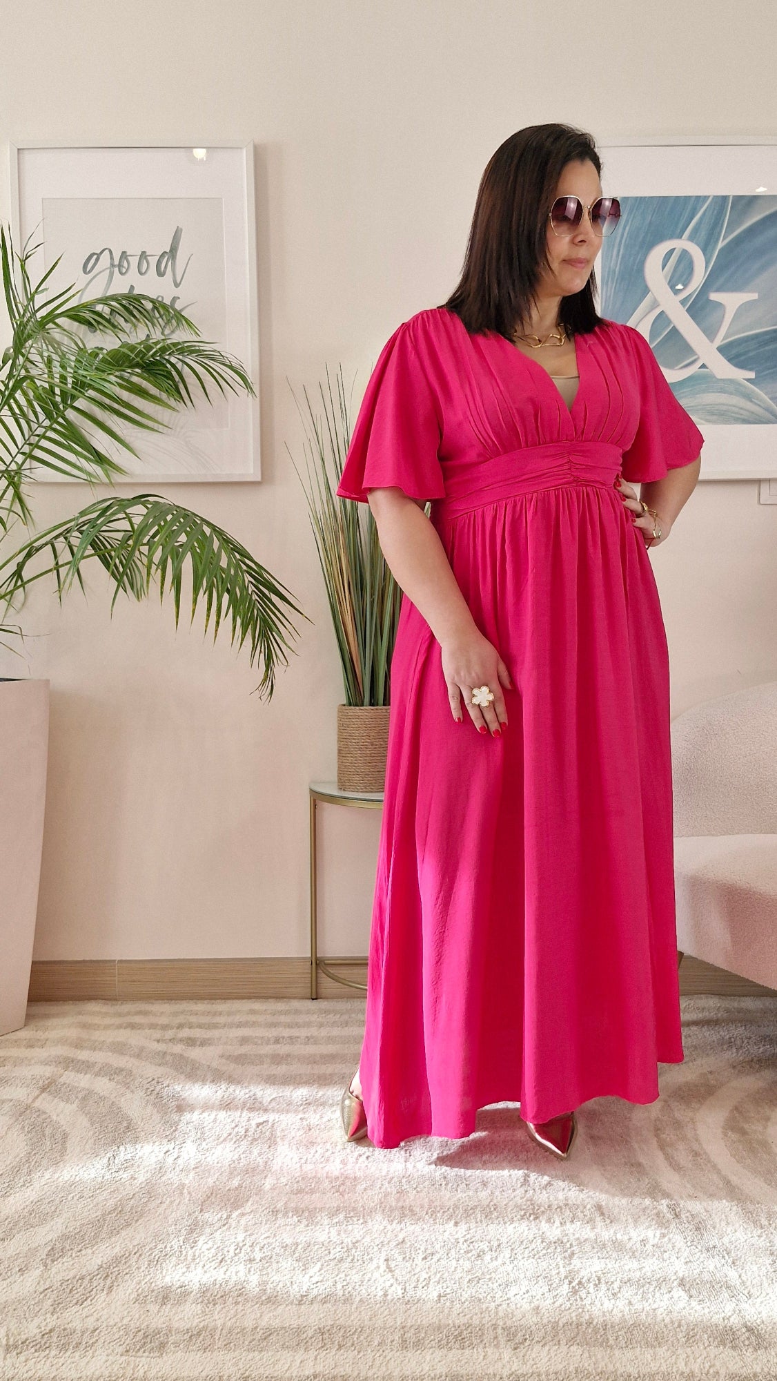 Robe longue fuchsia grande taille : CELESTE