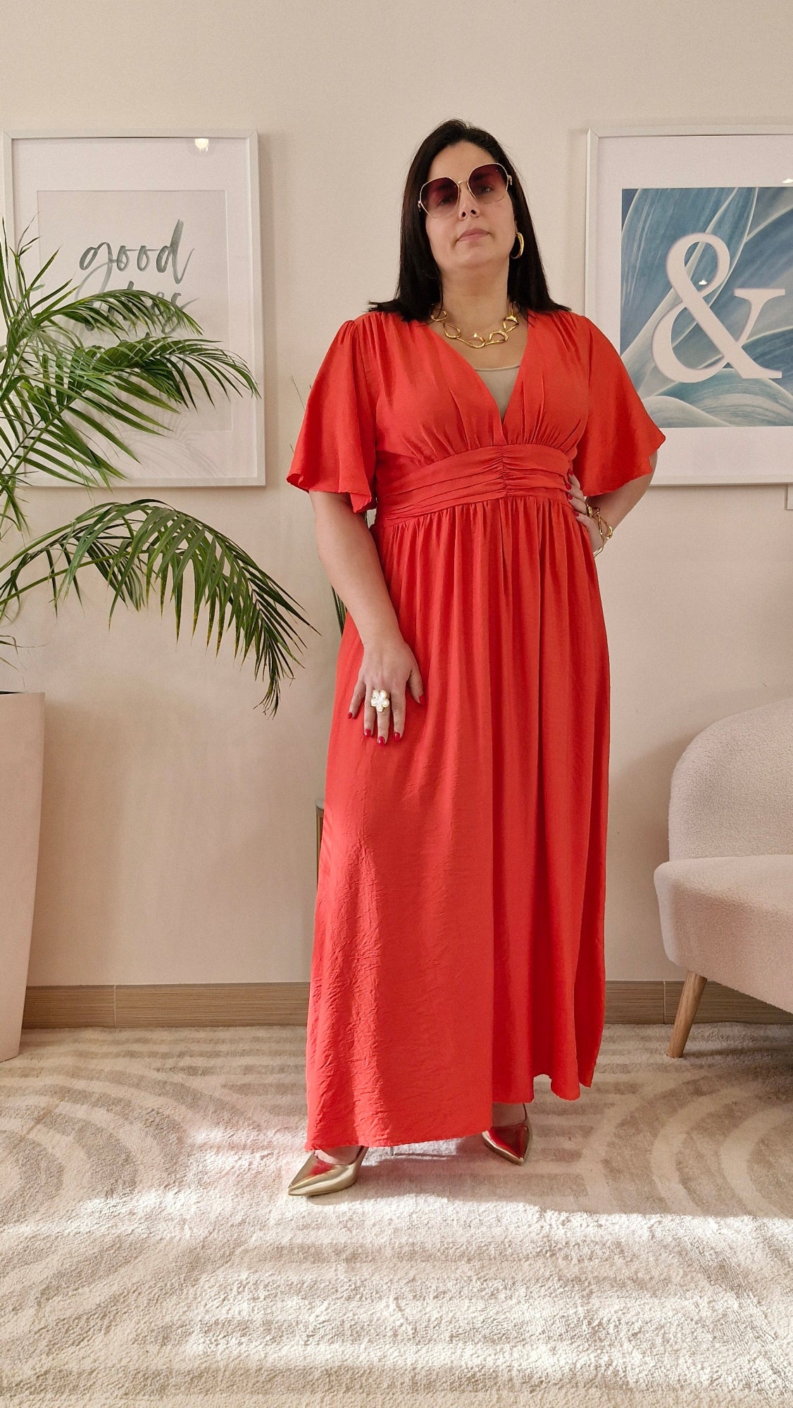 Robe longue corail grande taille : CELESTE