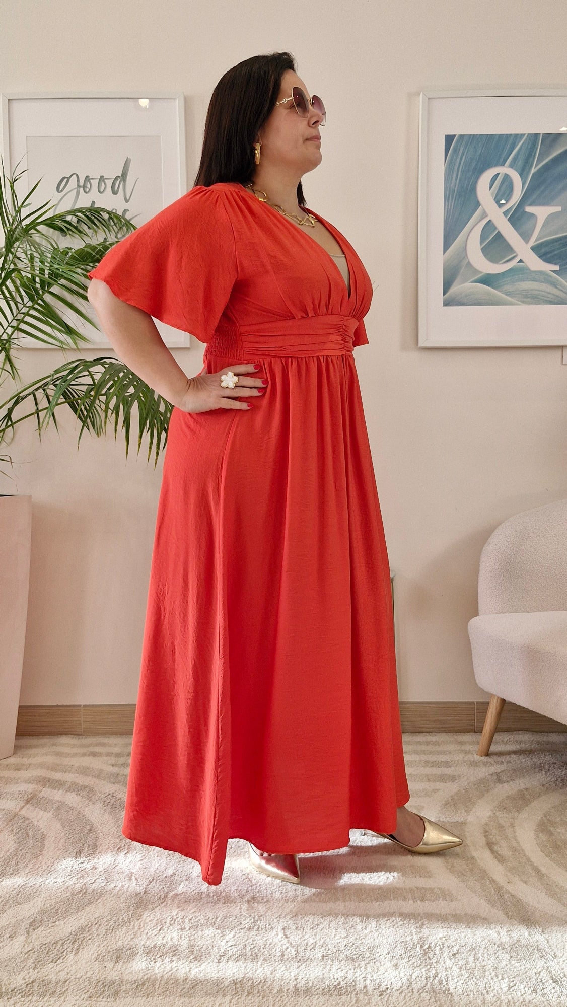 Robe longue corail grande taille : CELESTE