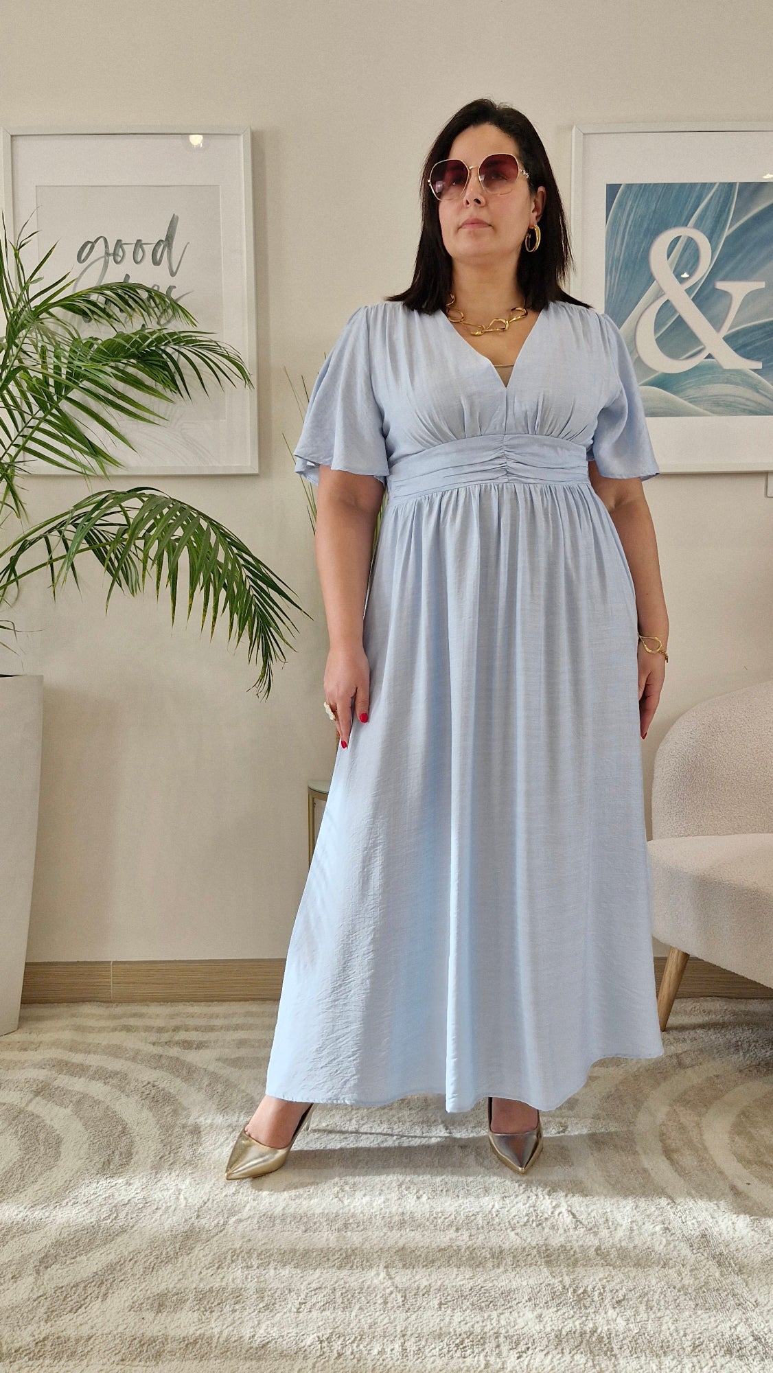 Robe longue bleue clair grande taille: CELESTE