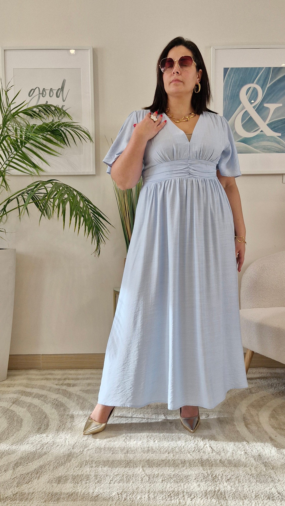 Robe longue bleue clair grande taille: CELESTE