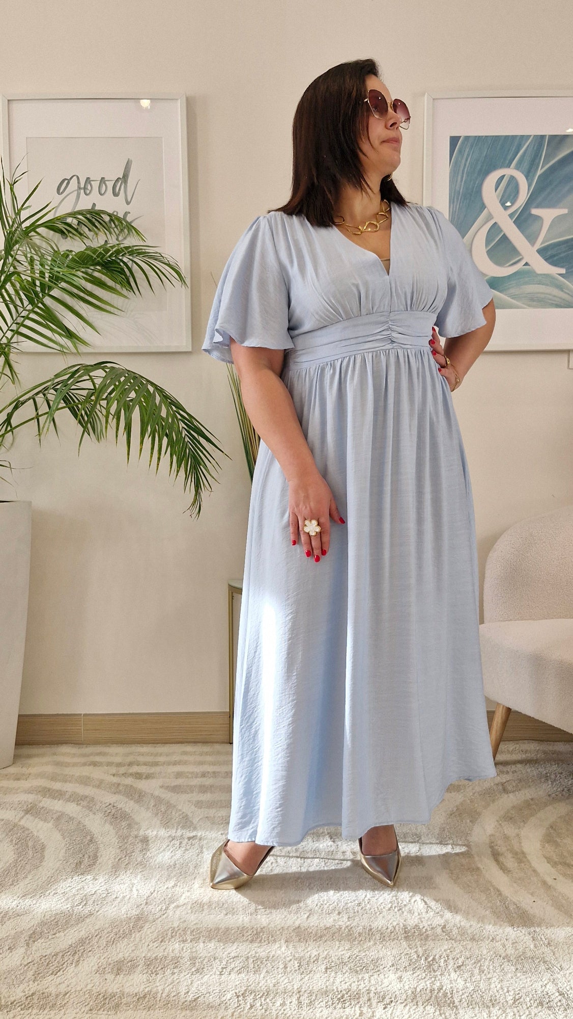 Robe longue bleue clair grande taille: CELESTE