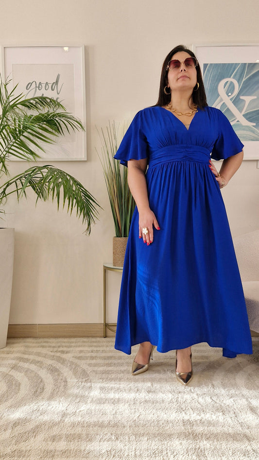 Robe longue bleue électrique grande taille : CELESTE