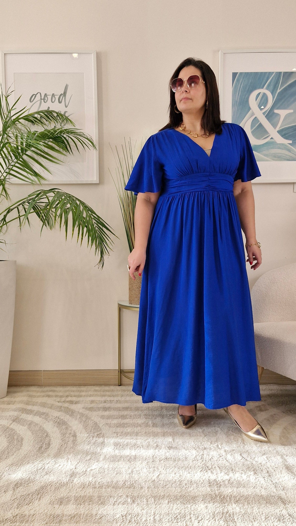Robe longue bleue électrique grande taille : CELESTE