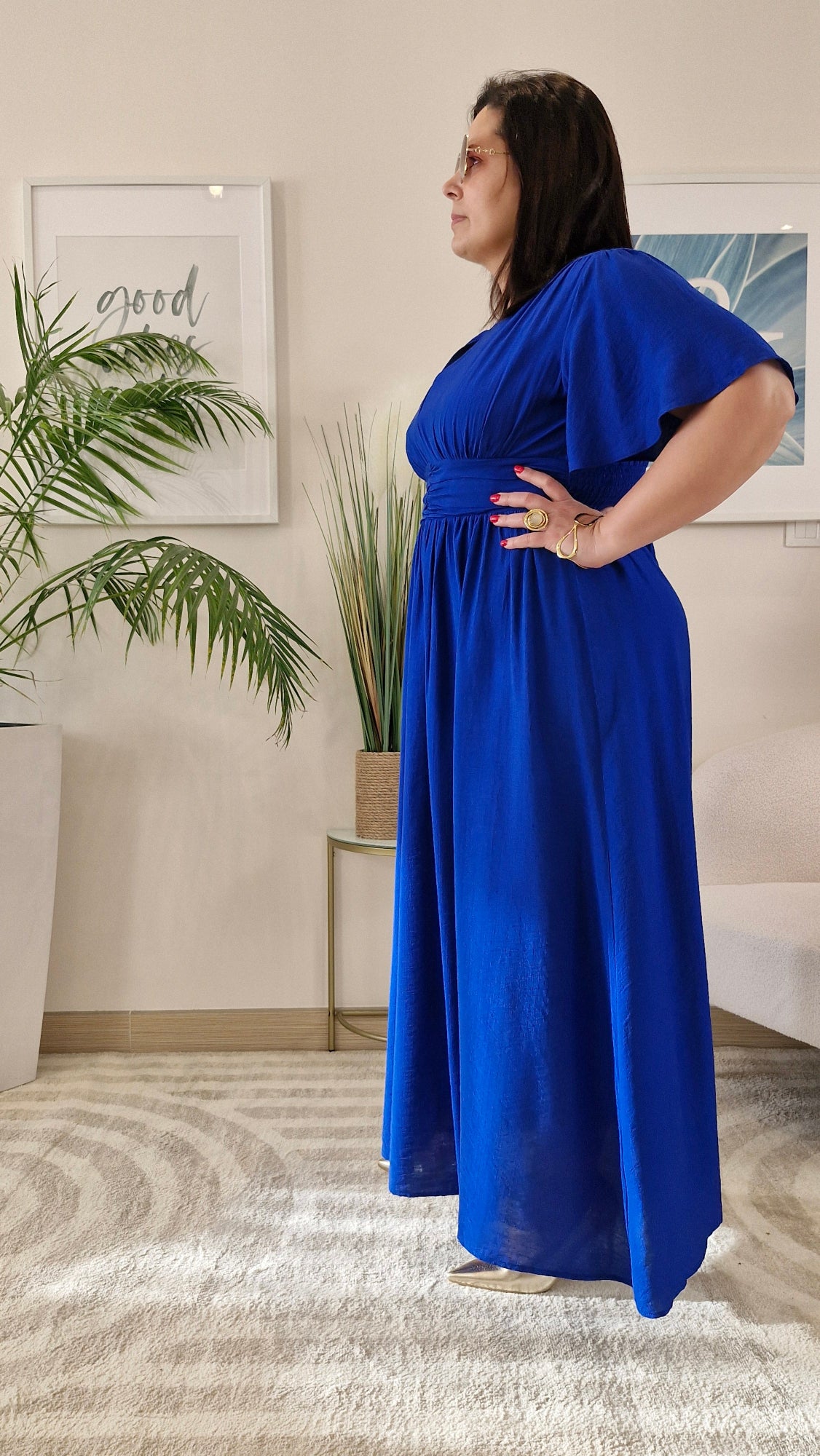 Robe longue bleue électrique grande taille : CELESTE