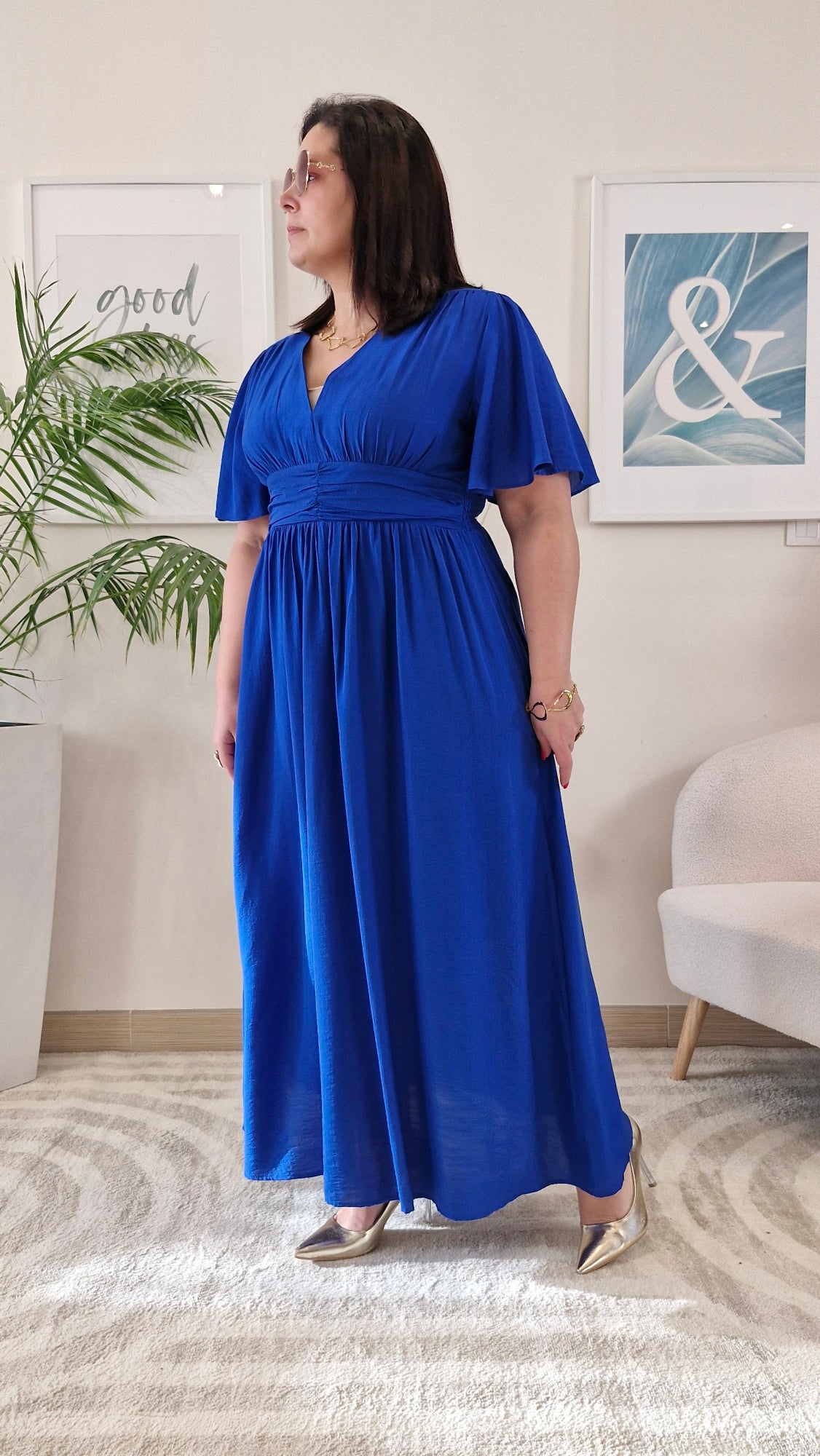 Robe longue bleue électrique grande taille : CELESTE