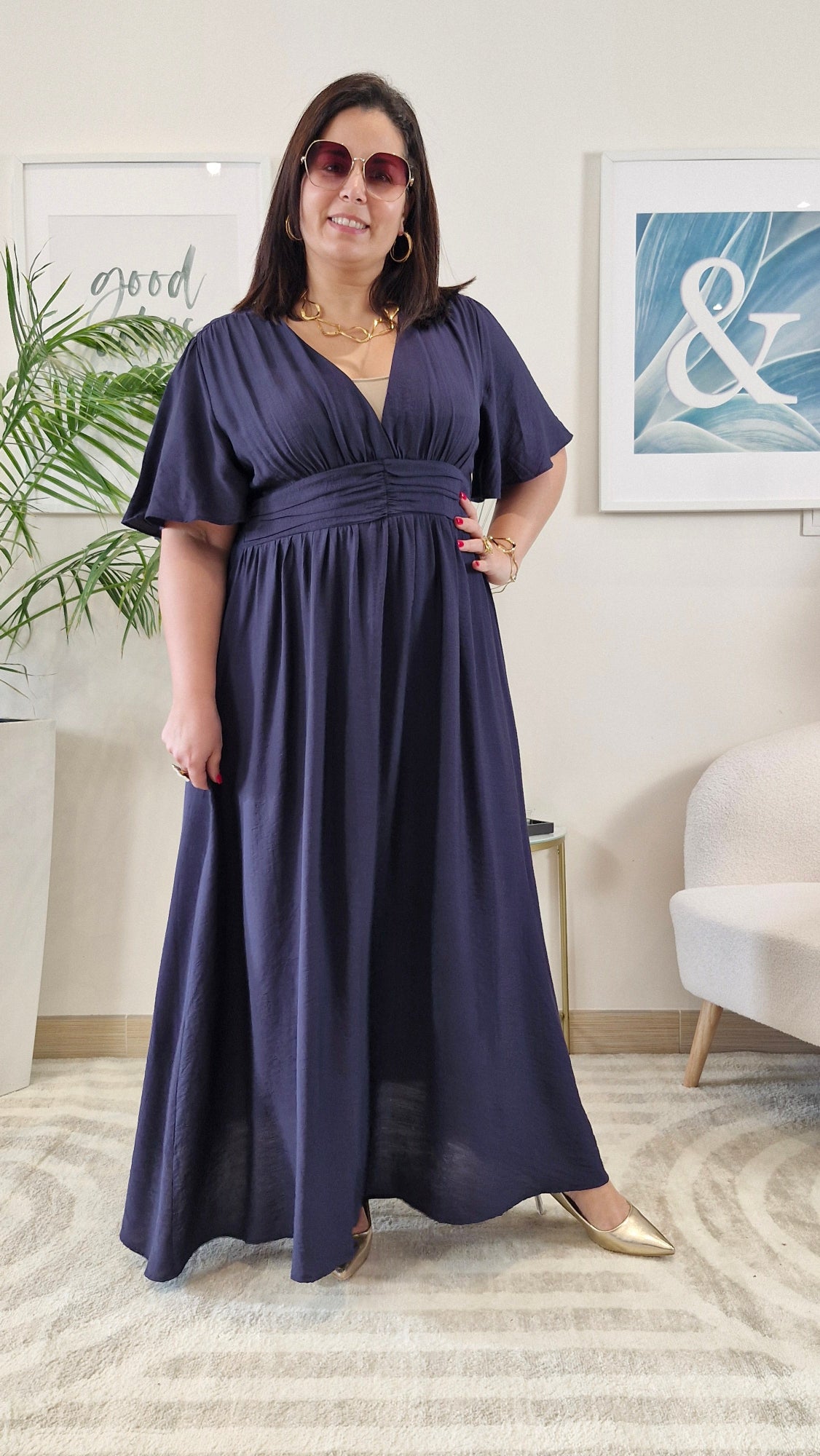 Robe longue bleue marine grande taille : CELESTE