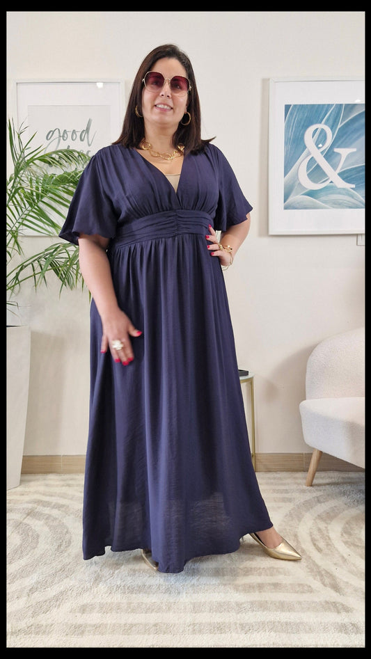 Robe longue bleue marine grande taille : CELESTE