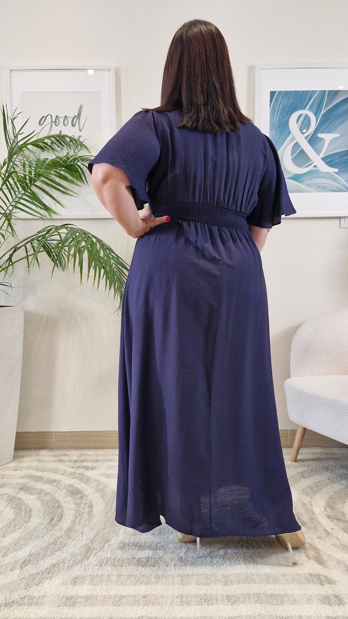 Robe longue bleue marine grande taille : CELESTE