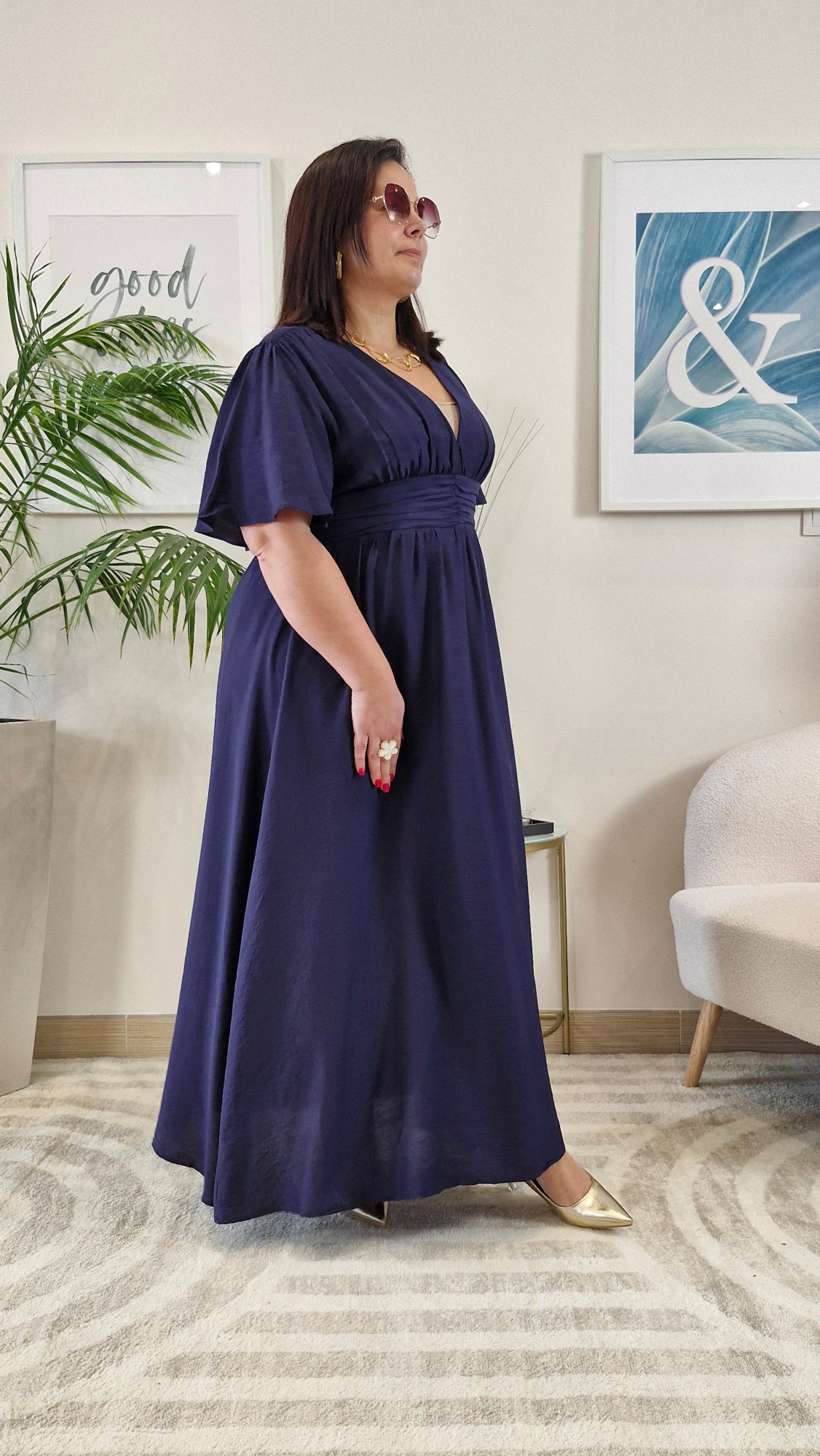 Robe longue bleue marine grande taille : CELESTE