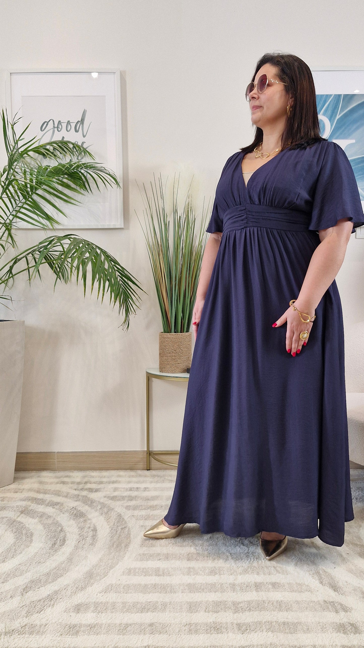Robe longue bleue marine grande taille : CELESTE