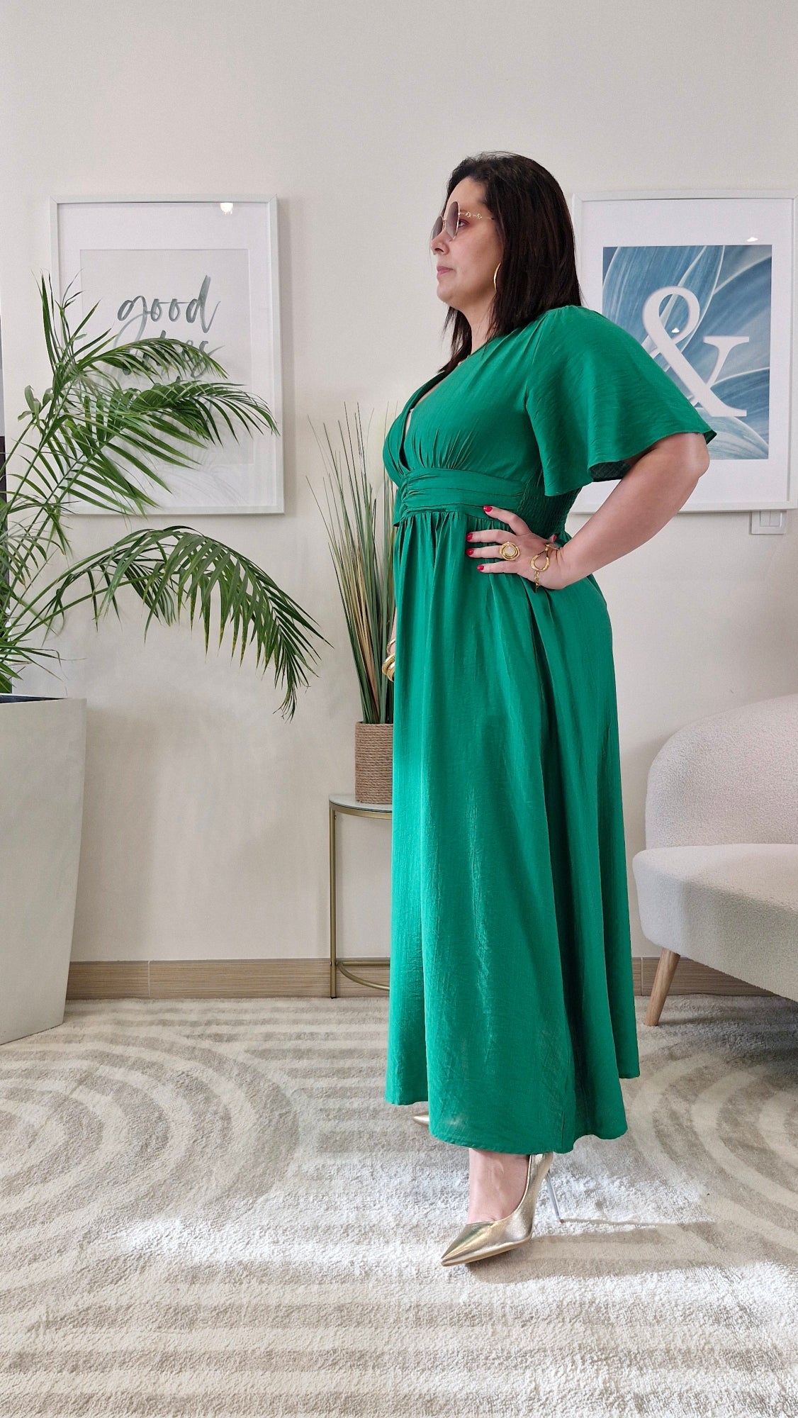 Robe longue vert sapin grande taille : CELESTE