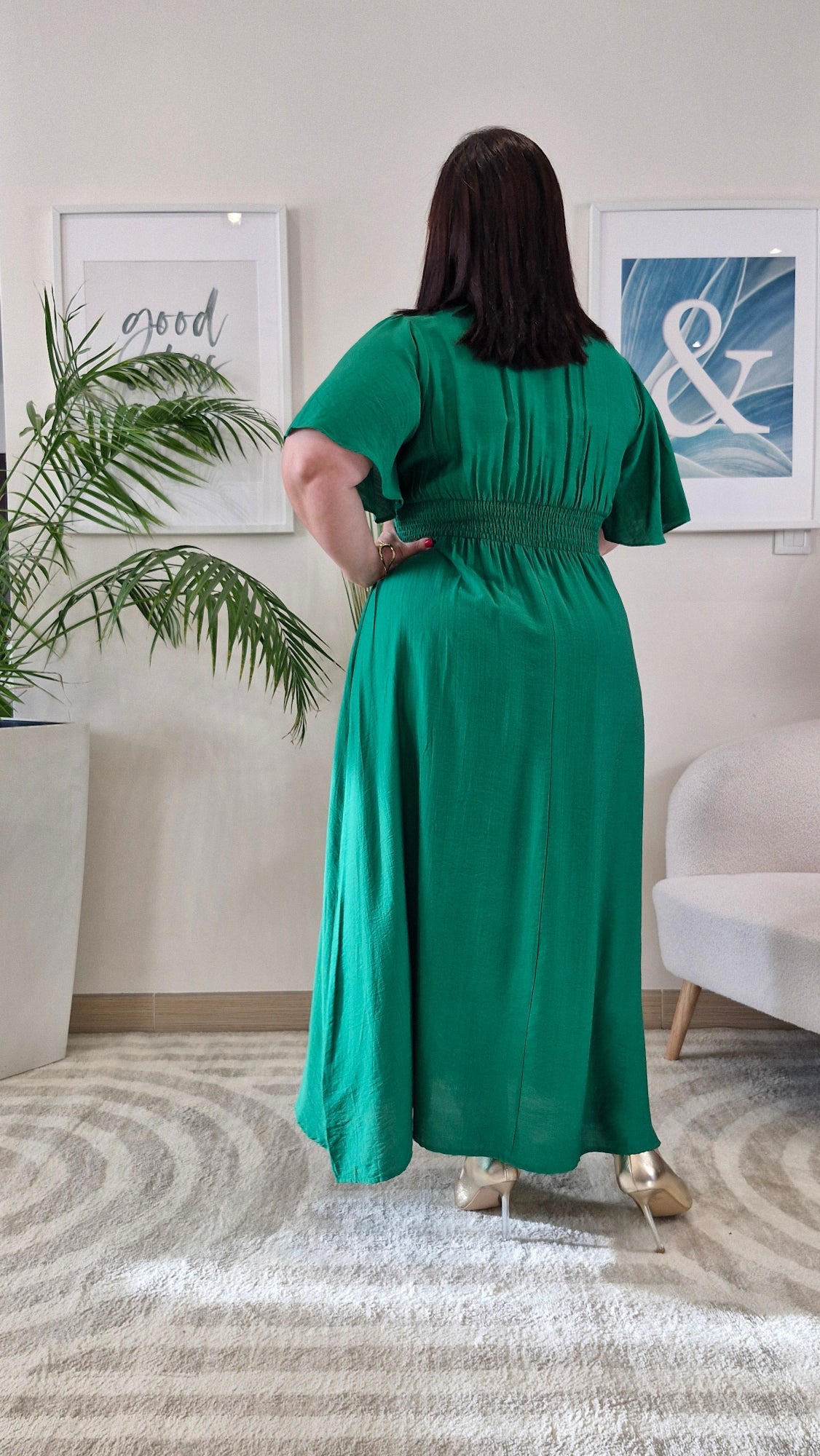Robe longue vert sapin grande taille : CELESTE