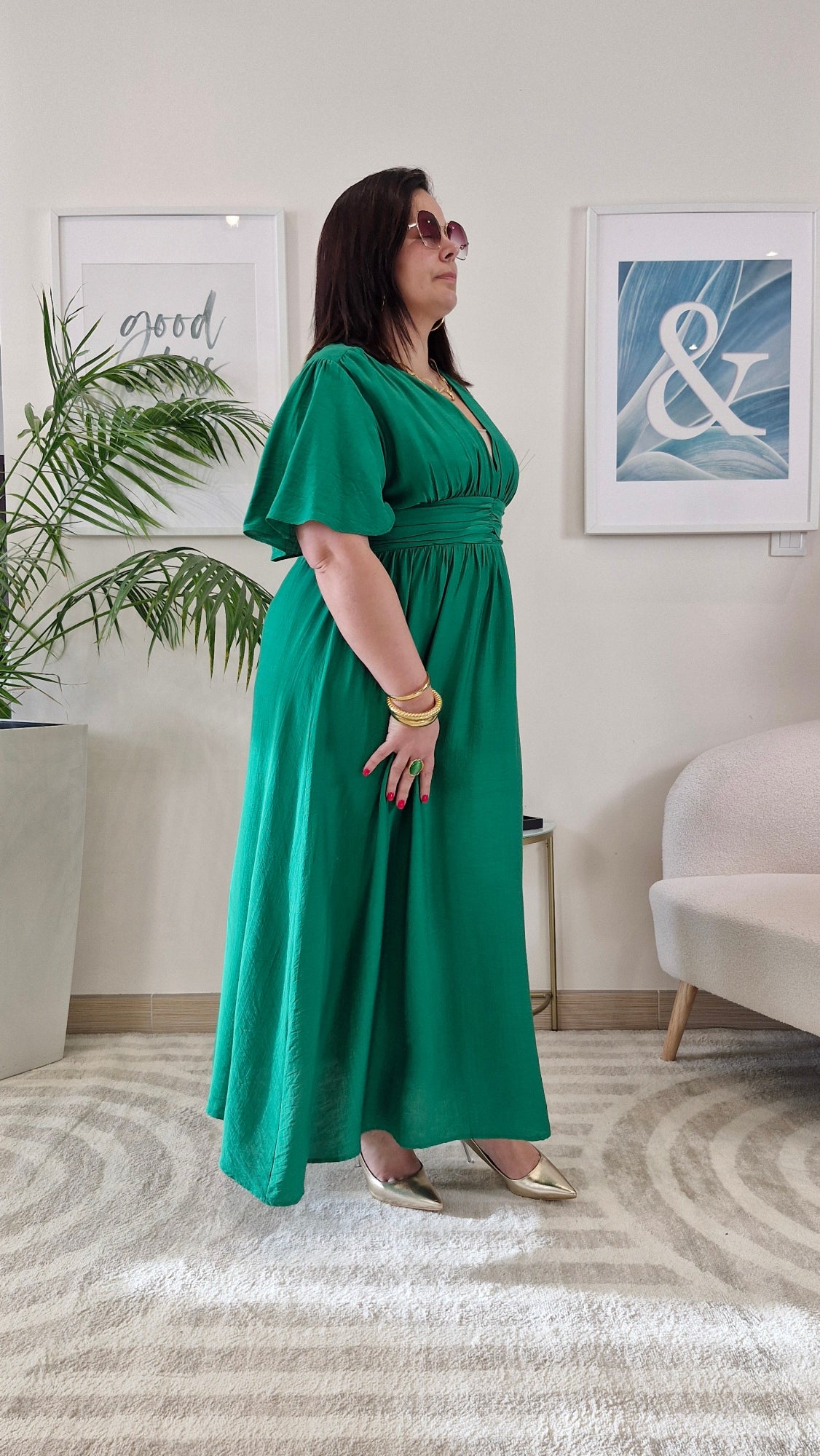 Robe longue vert sapin grande taille : CELESTE