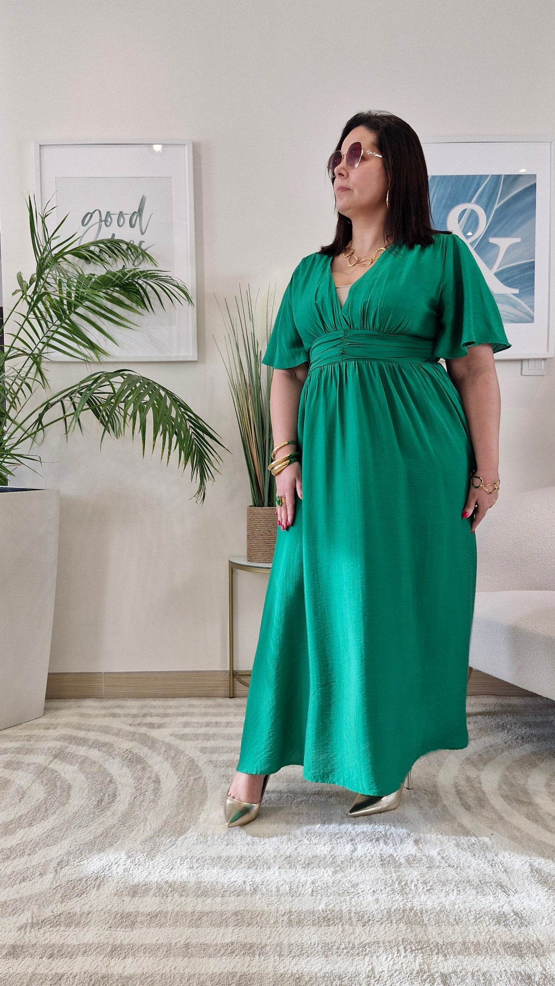 Robe longue vert sapin grande taille : CELESTE