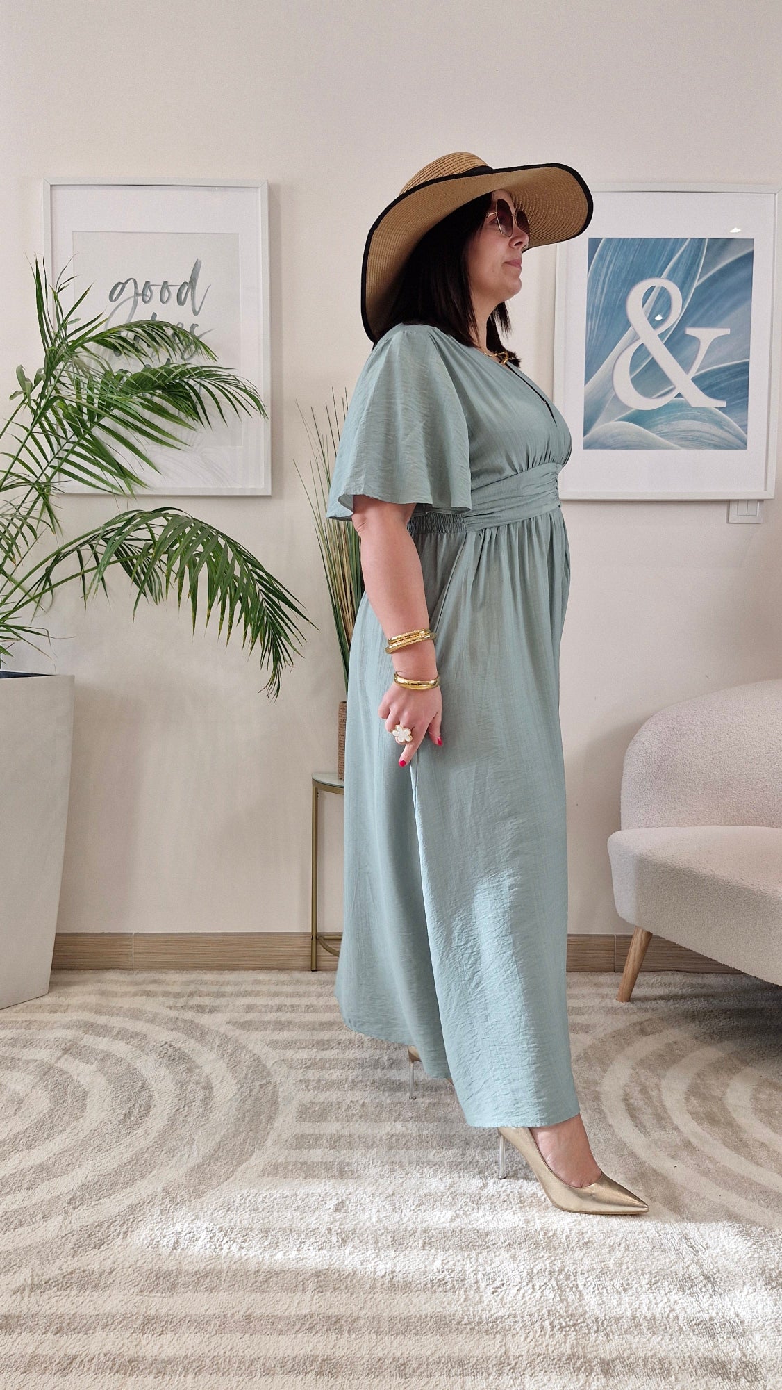 Robe longue vert sauge grande taille : CELESTE