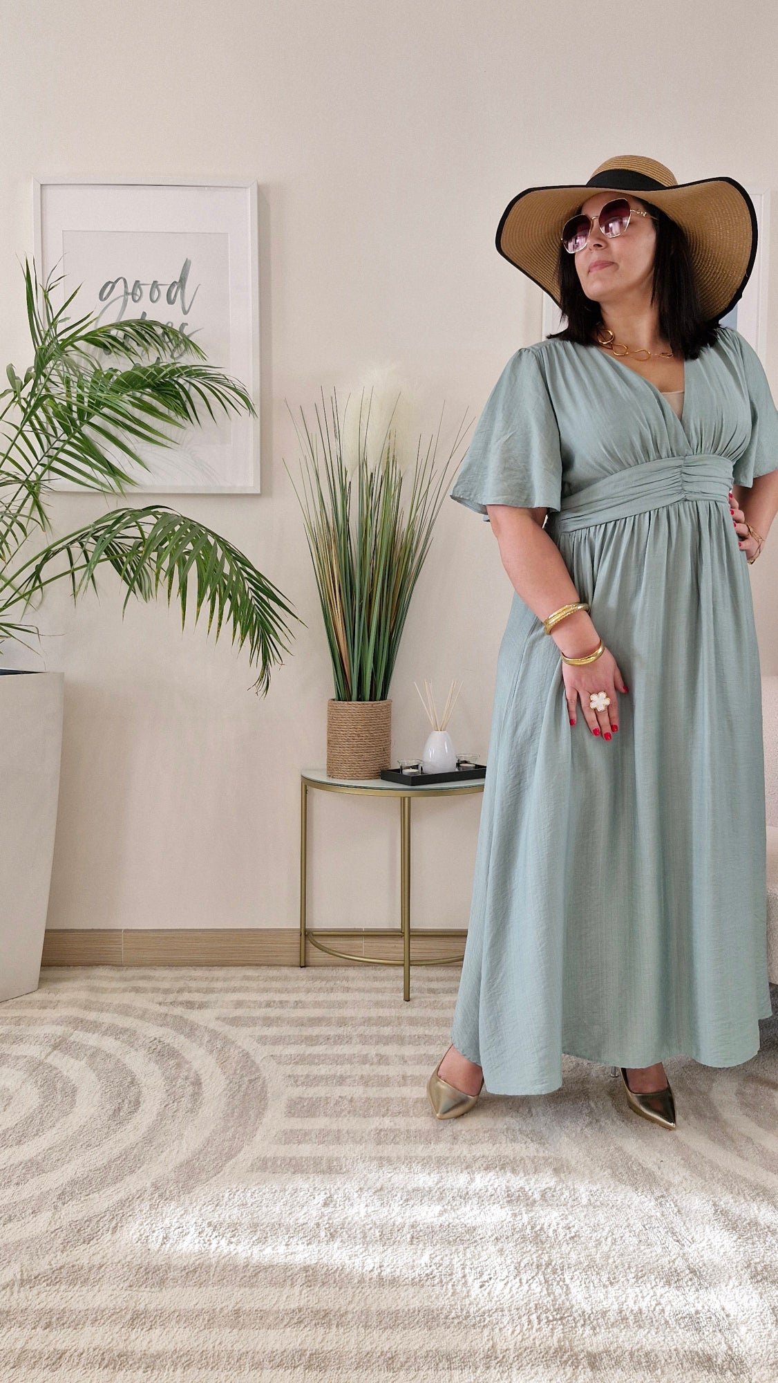 Robe longue vert sauge grande taille : CELESTE