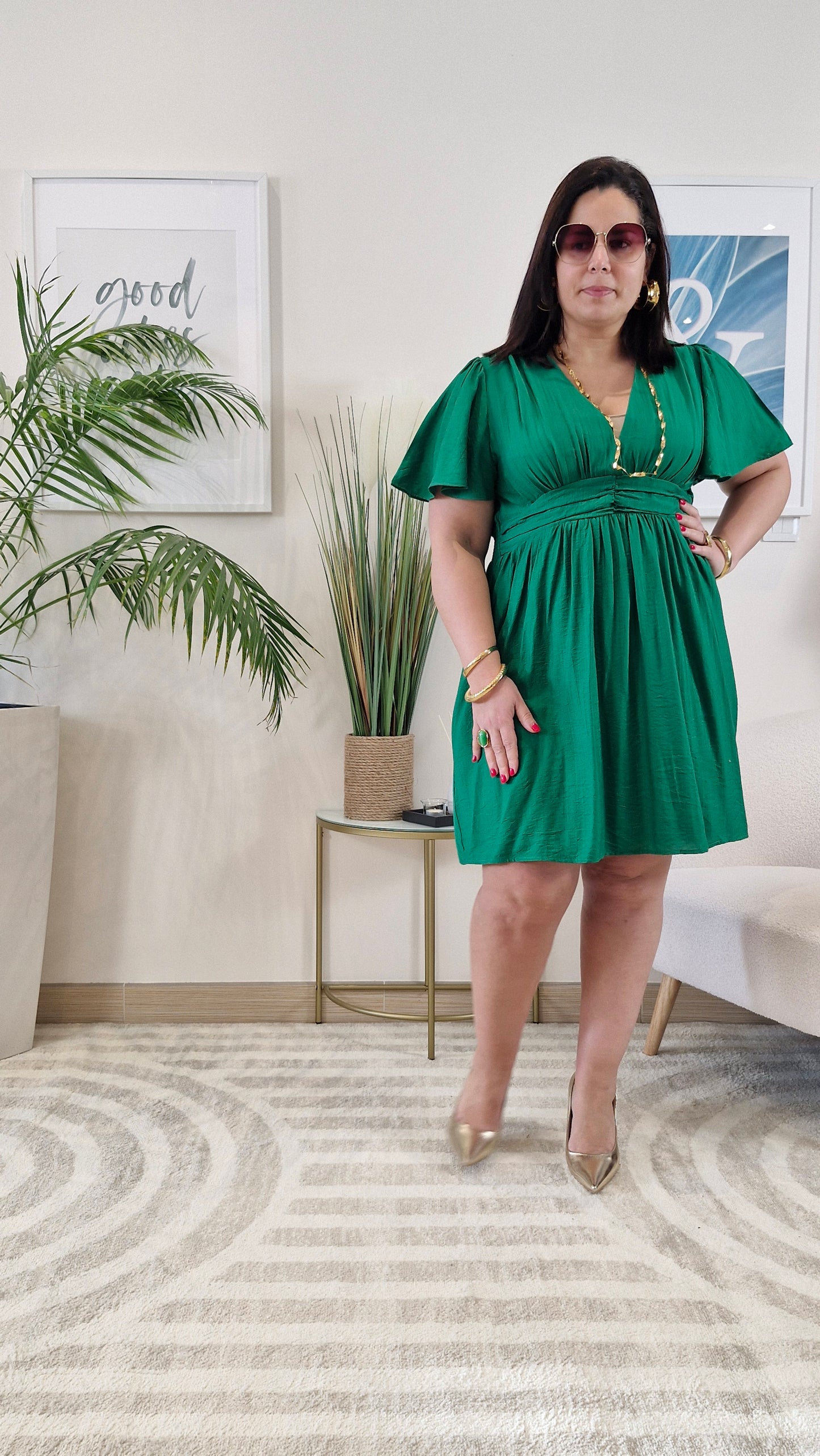 Robe courte vert sapin ÉLINA