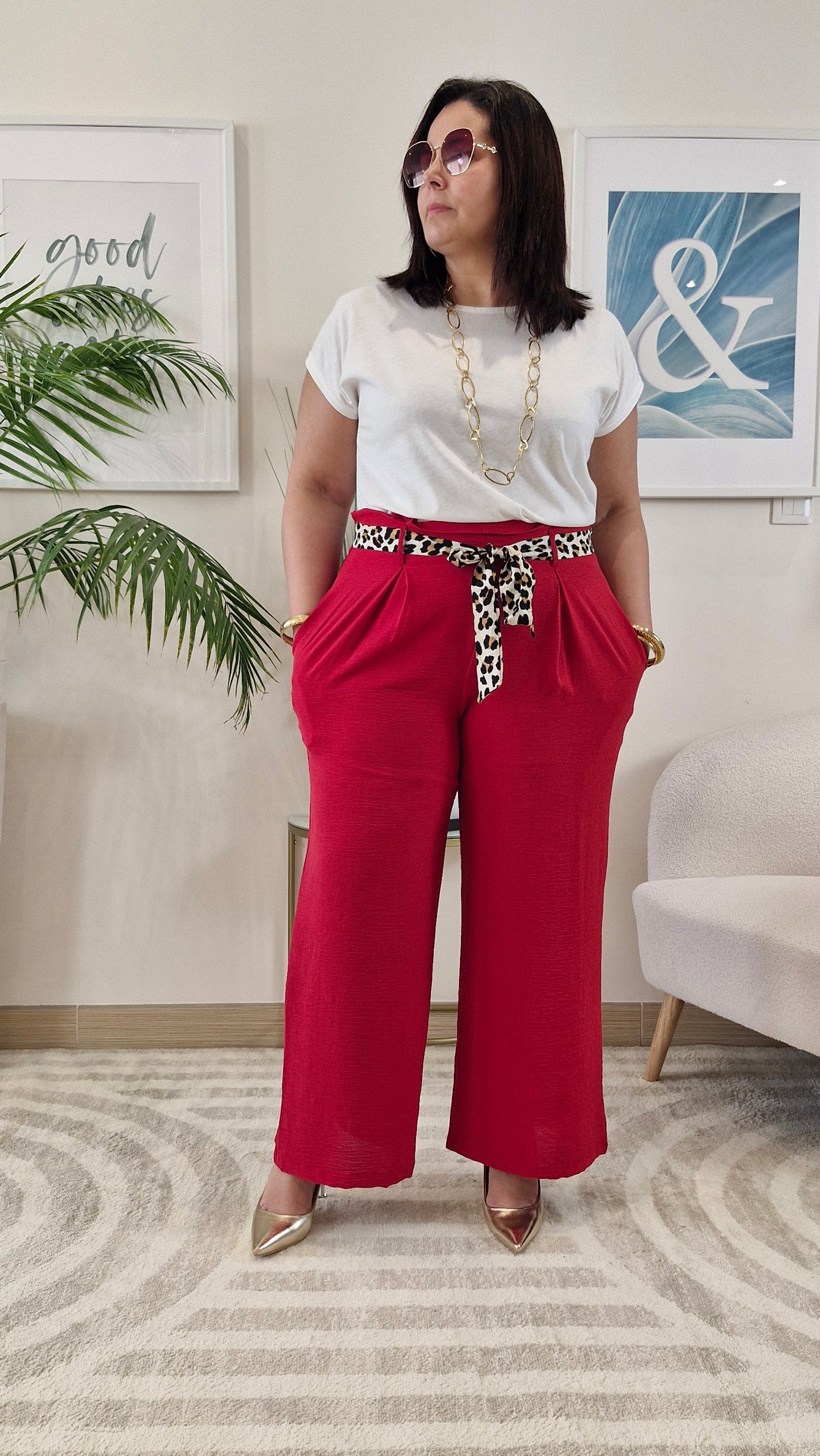 Pantalon fluide large rouge MAÉVA