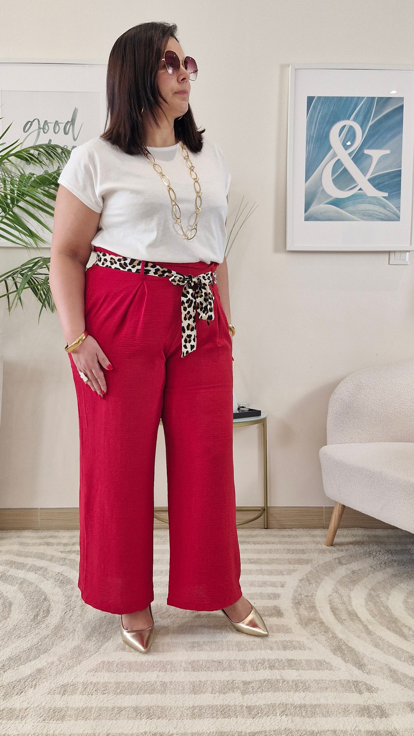 Pantalon fluide large rouge MAÉVA