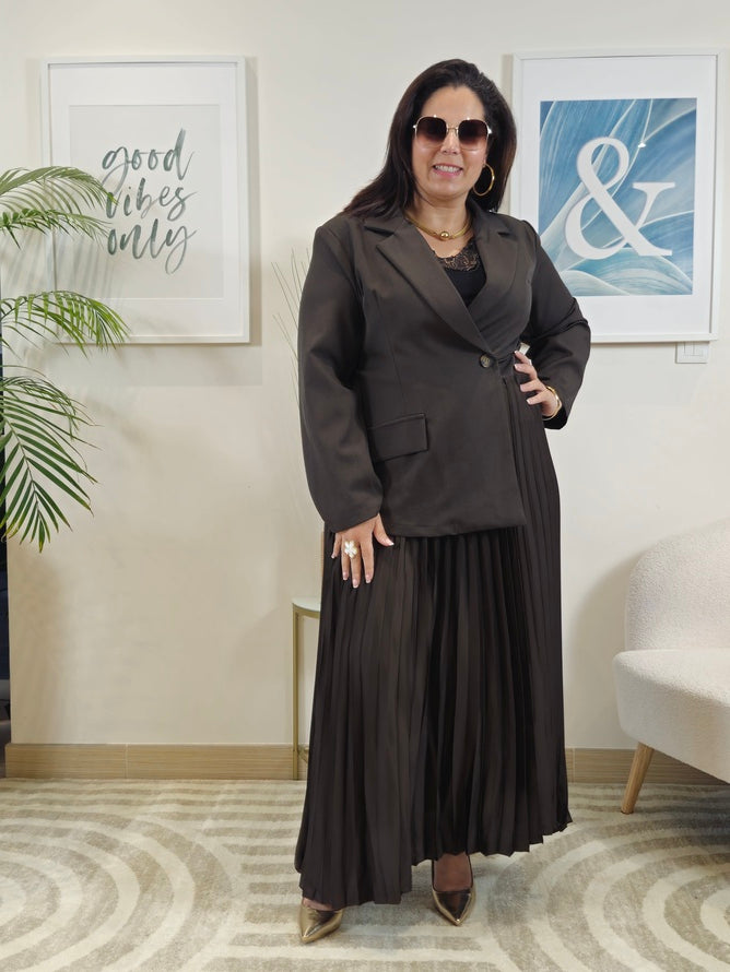 Robe longue Blazer marron grande taille : SCARLETTE