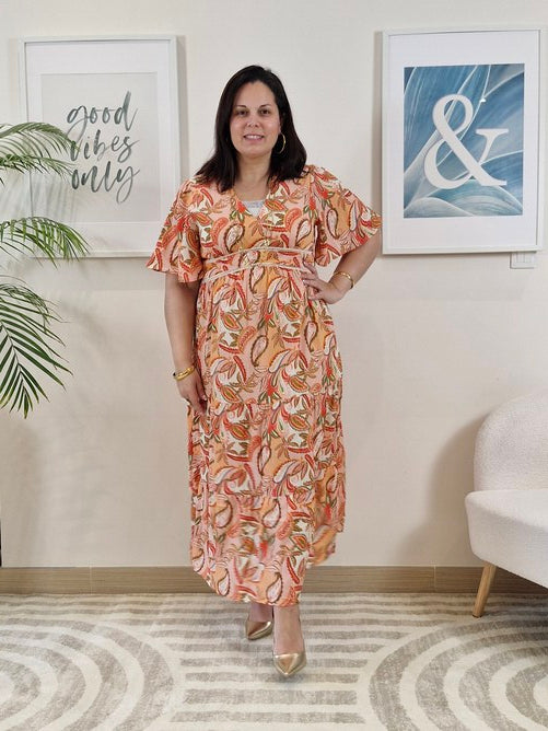 Robe longue orange avec fleurs GRANDE TAILLE _PIPA