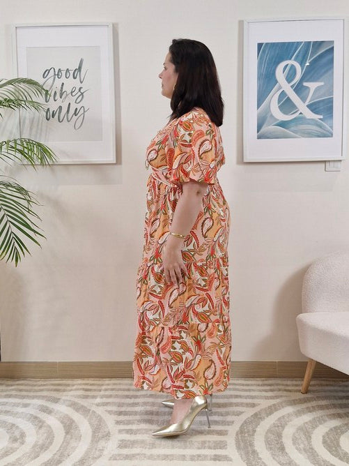 Robe longue orange avec fleurs GRANDE TAILLE _PIPA