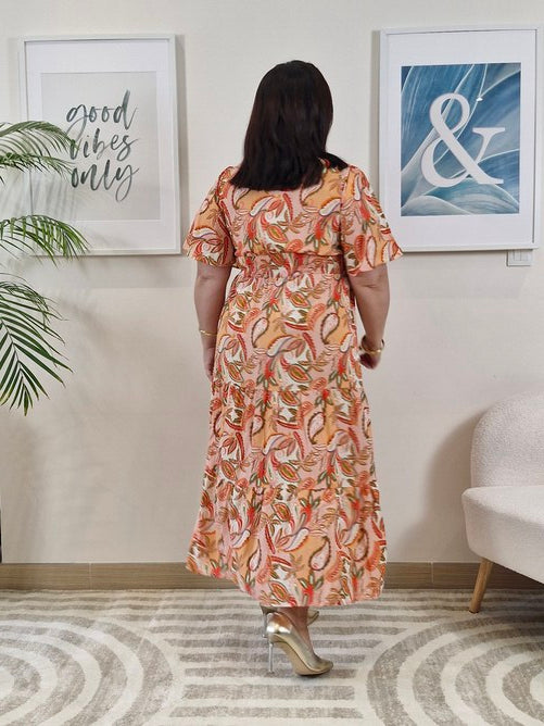 Robe longue orange avec fleurs GRANDE TAILLE _PIPA