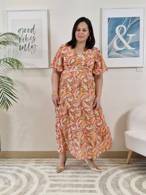 Robe longue orange avec fleurs GRANDE TAILLE _PIPA
